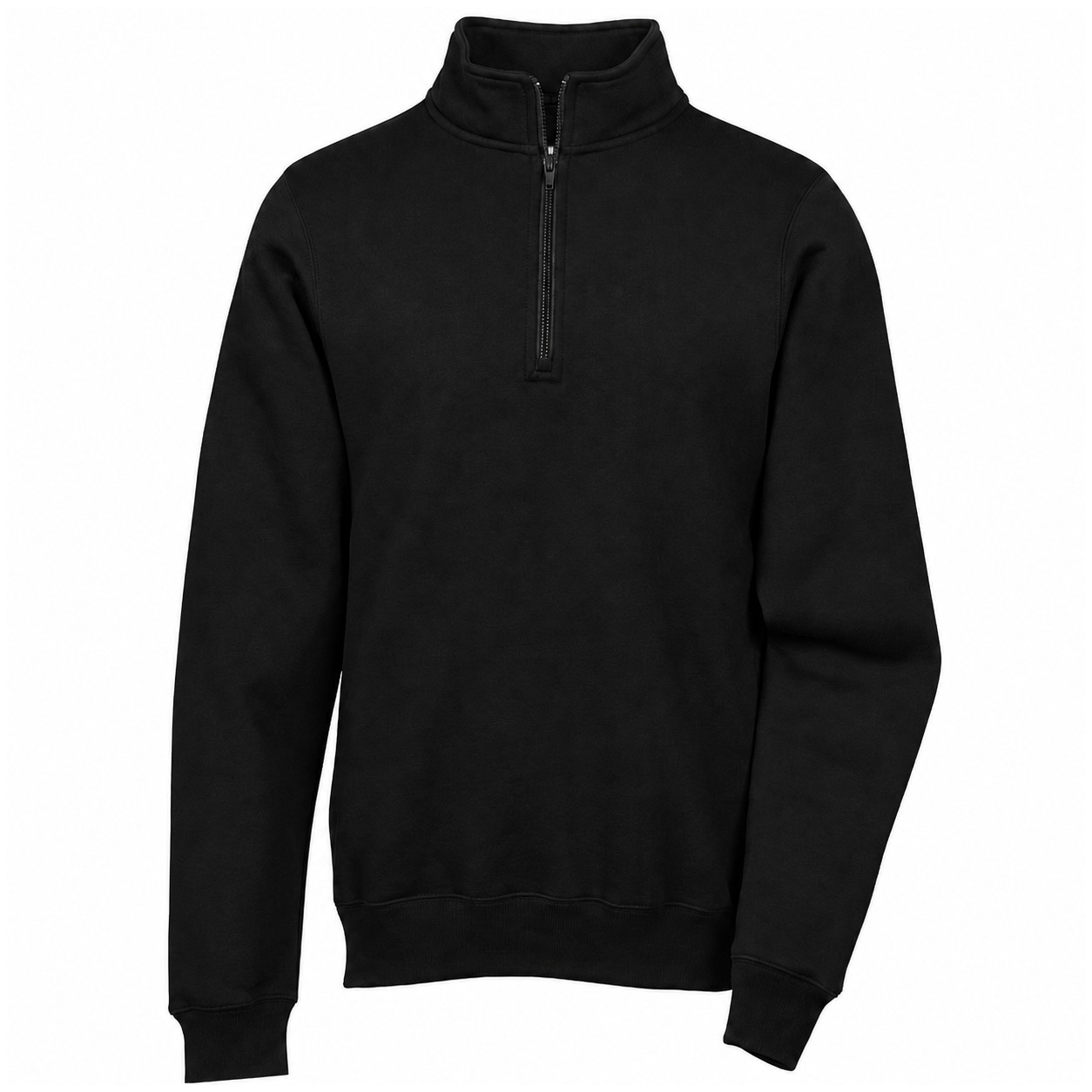 Cotton Polyester Quarter Zip Fleece Pullover — Black