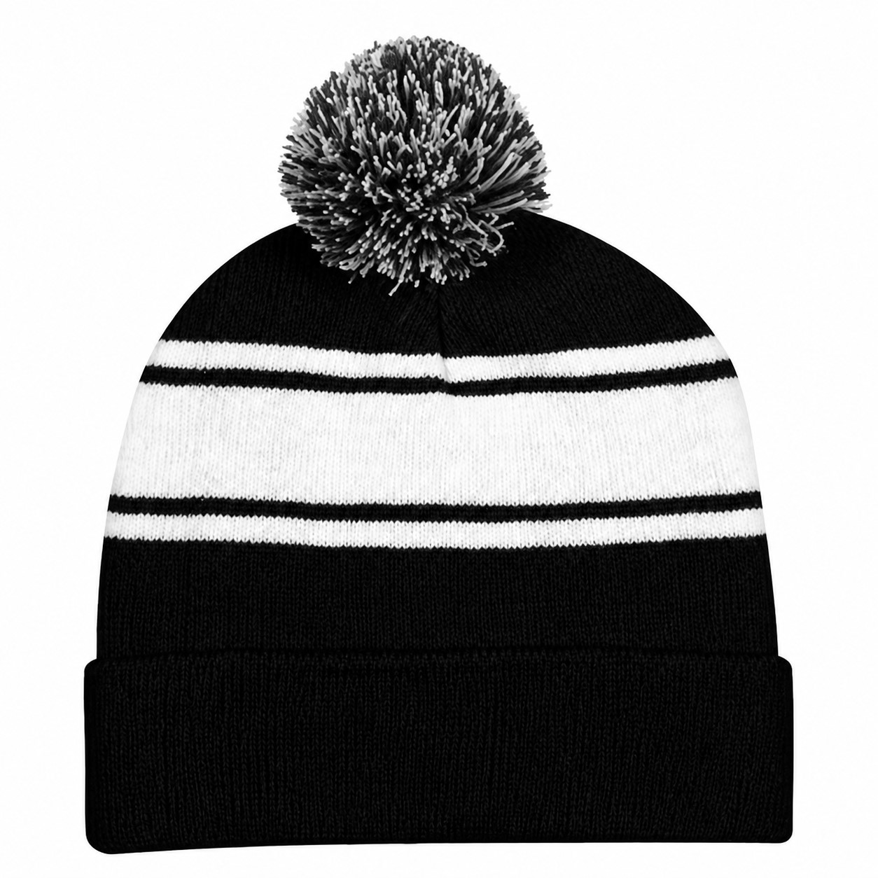 Two Tone Pom Cuff Beanie — Black