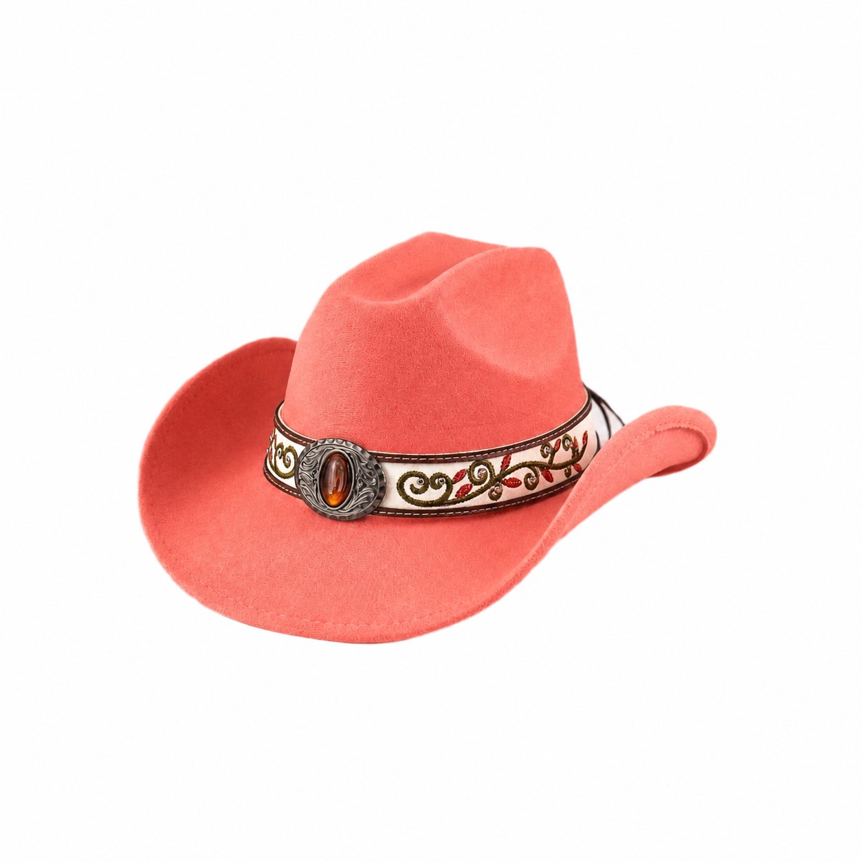 Polyester Felt Cowgirl Hat — Coral Pink