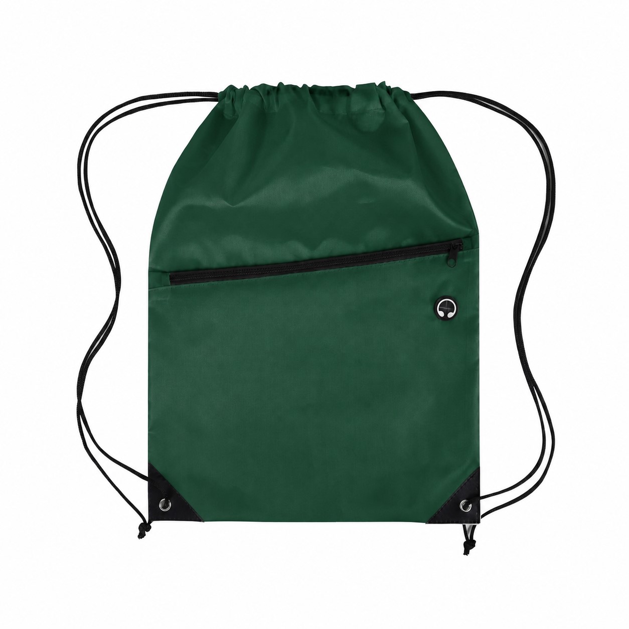 210D Polyester Zippered Drawstring Bag — Forest Green