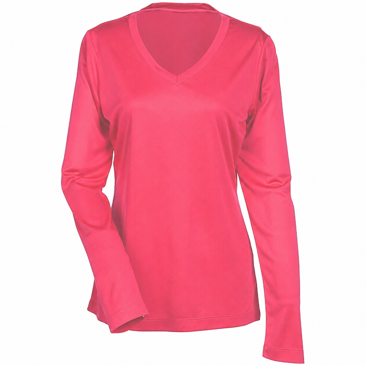 Ladies' Polyester Long-Sleeve V-Neck Shirt — view 2