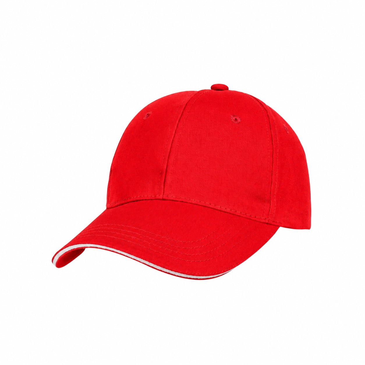 Cotton Twill Front Cap with Ventilation Eyelets — Red
