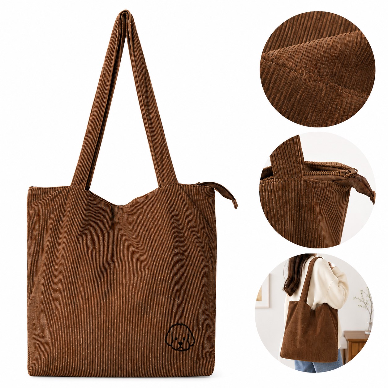 Corduroy Polyester Shoulder Tote Bag