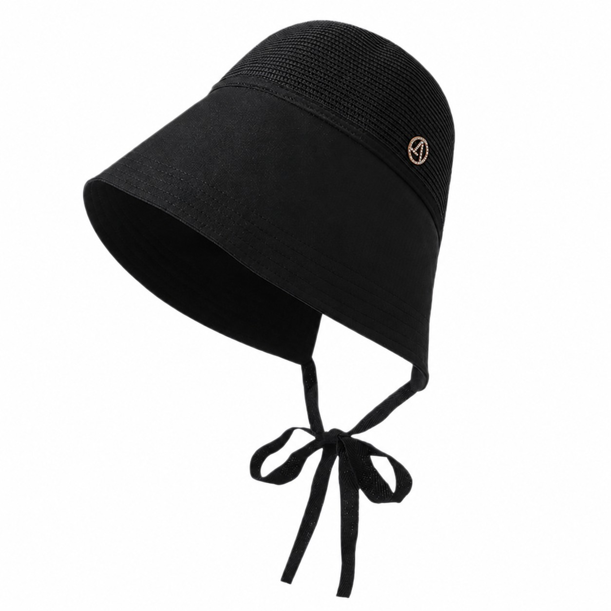 Straw Fisherman Sun Hat With Chin Ties — Black