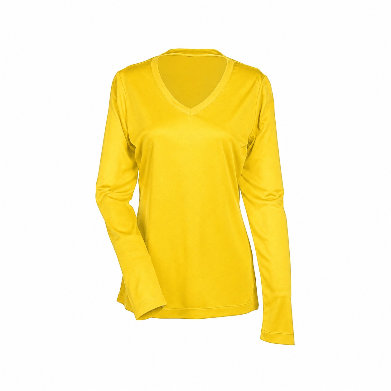 Ladies' Polyester Long-Sleeve V-Neck Shirt — Yellow