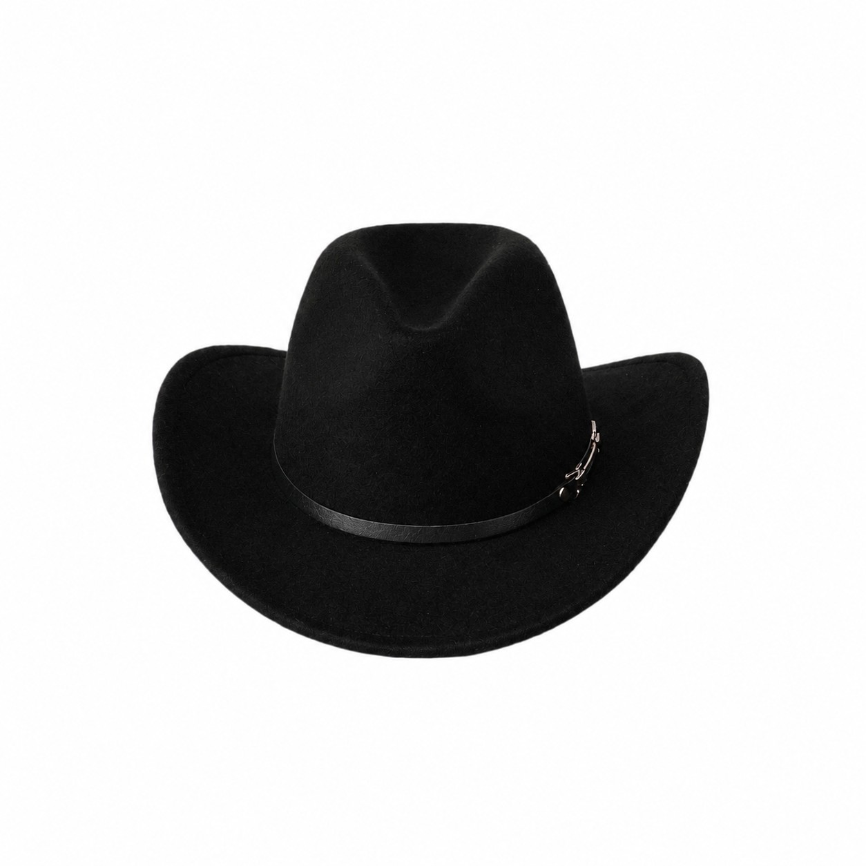 Buckle Trim Polyester Cowboy Hat — Black