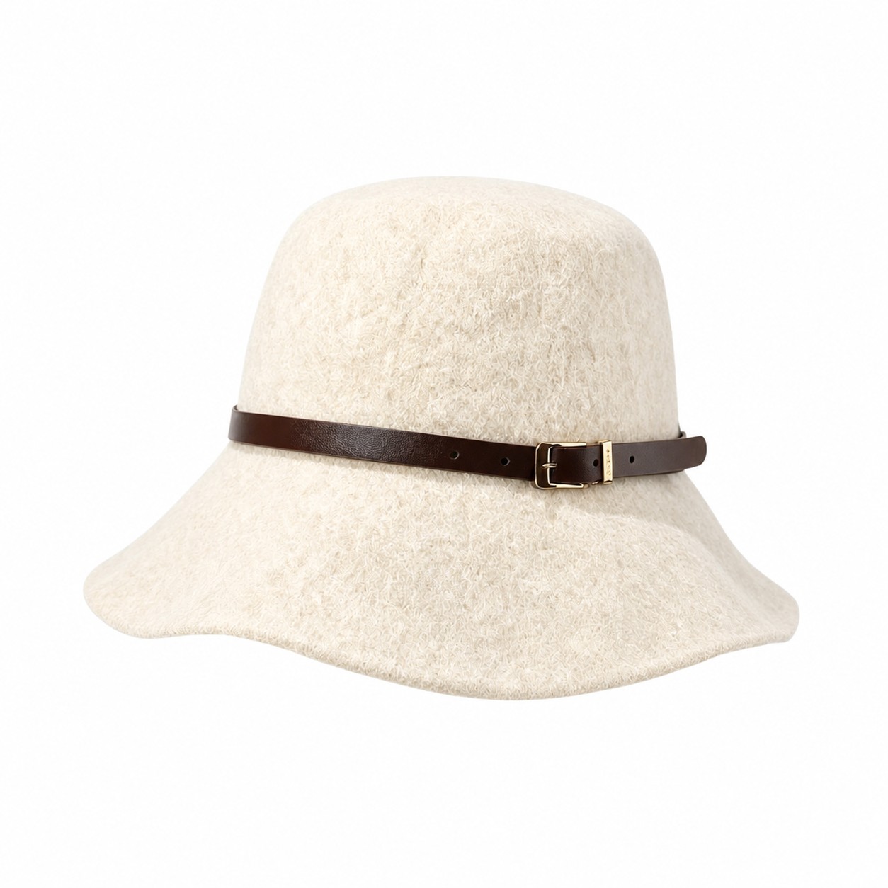 Wool Blend Belted Basin Hat — Off White