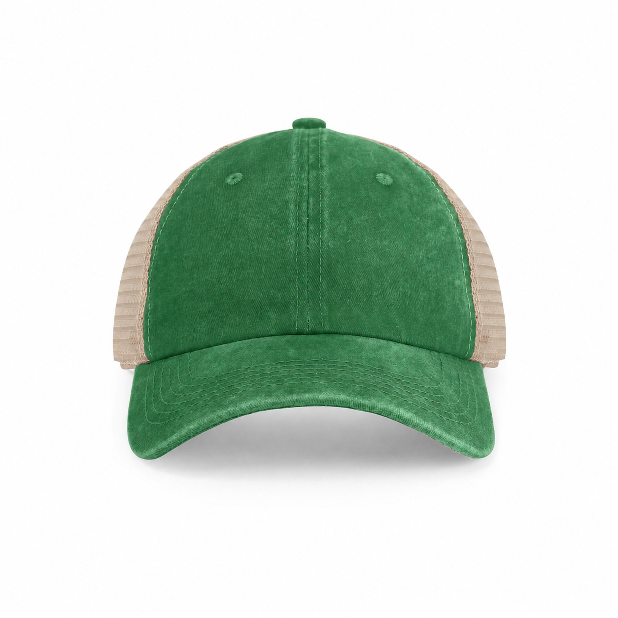 Pigment Dyed Mesh Trucker Cap — Green/Khaki Beige