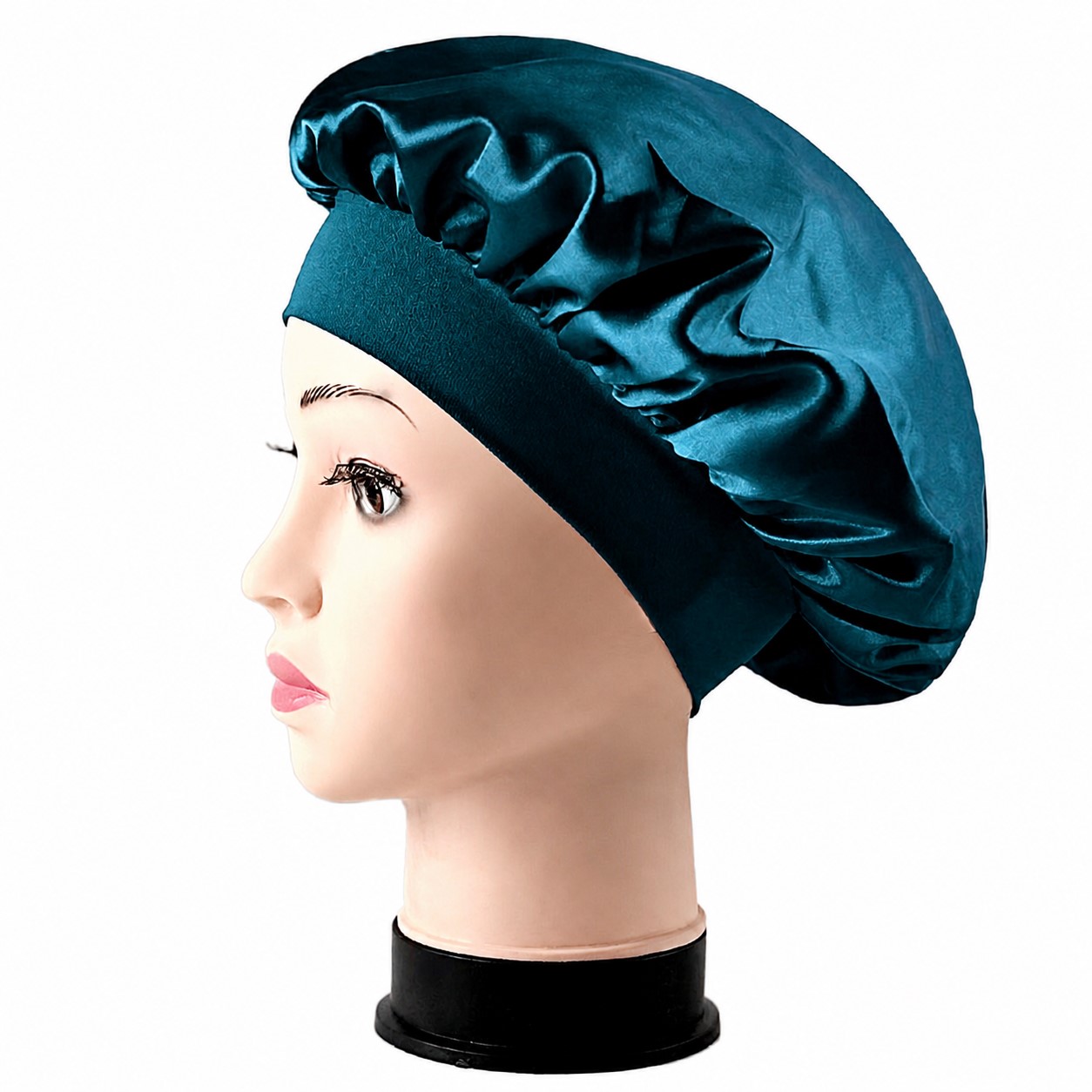 Satin Wide Band Sleep Bonnet — Dark Peacock Blue