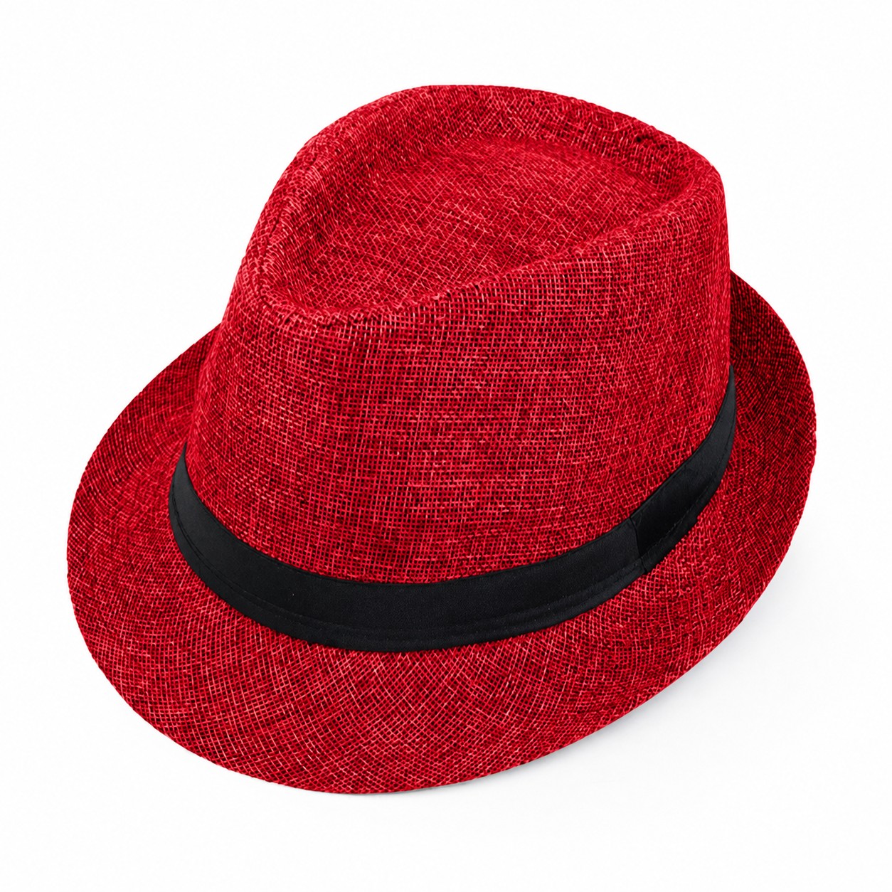 Polyester Short Brim Fedora Hat — Red