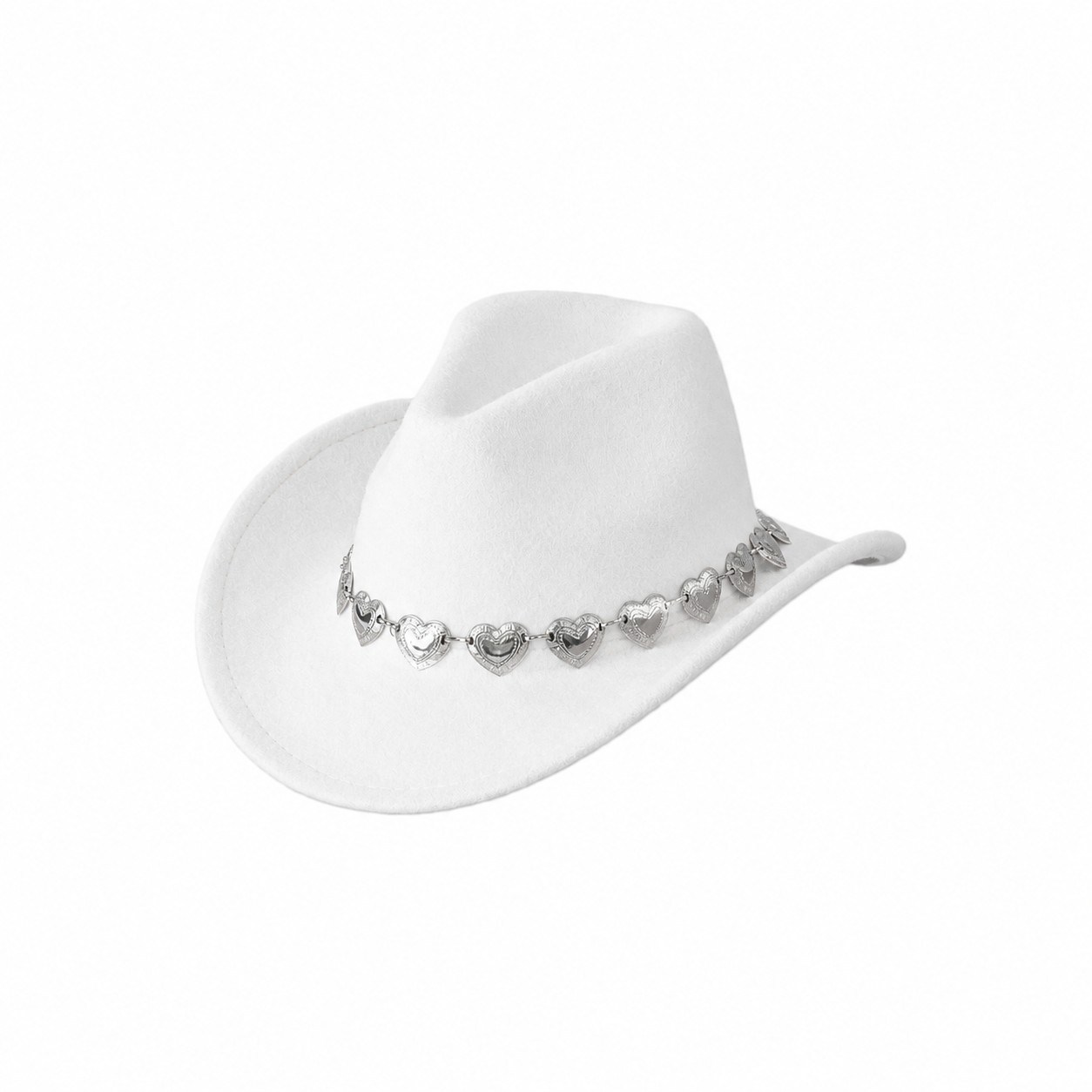 Polyester Felt Heart Cowboy Hat — White