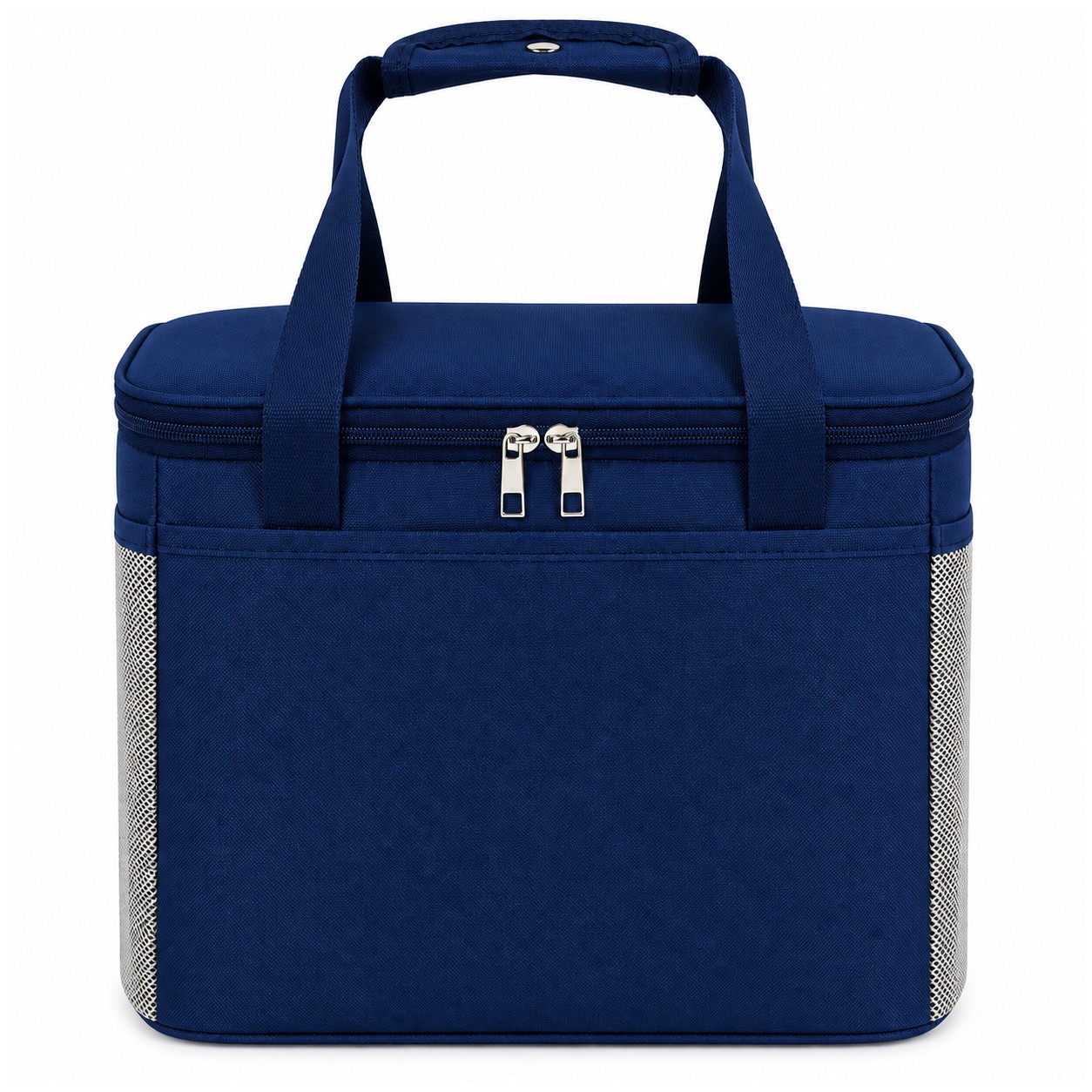 Nylon Dual Zipper Insulated Cooler Bag w/ Mesh Pockets — Navy Blue