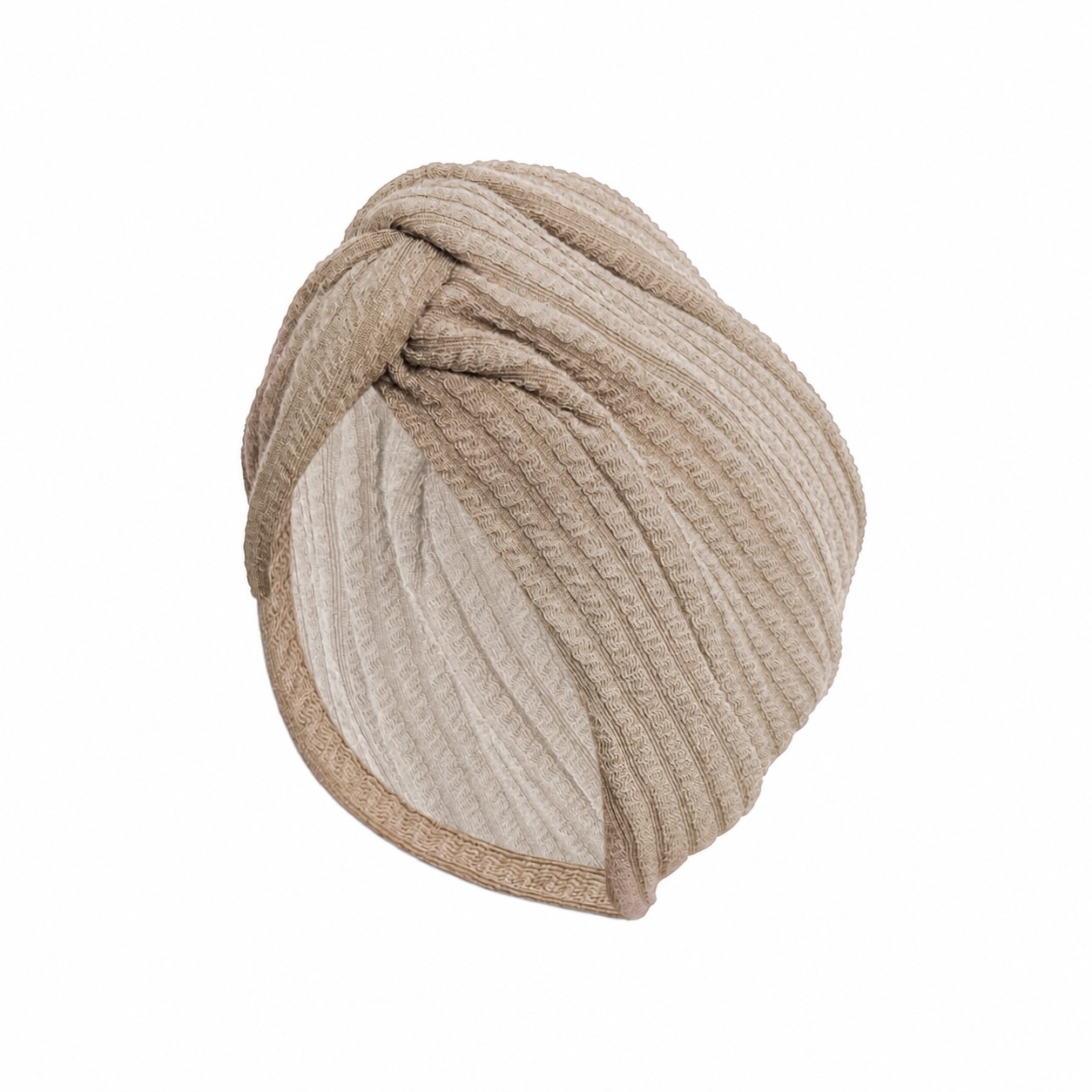Ribbed Polyester Turban Headwrap — Khaki Beige