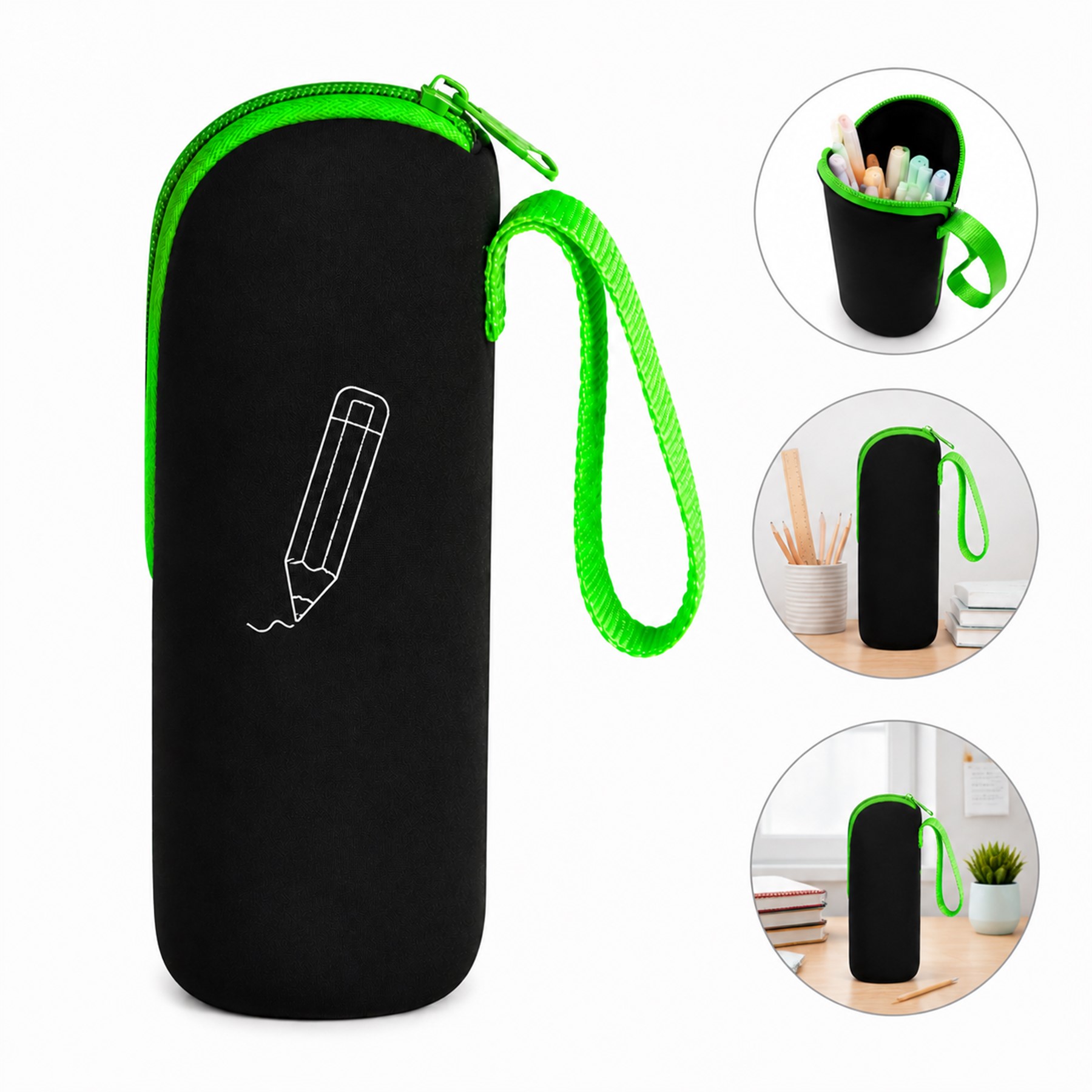 Upright Neoprene Pencil Case With Wrist Strap