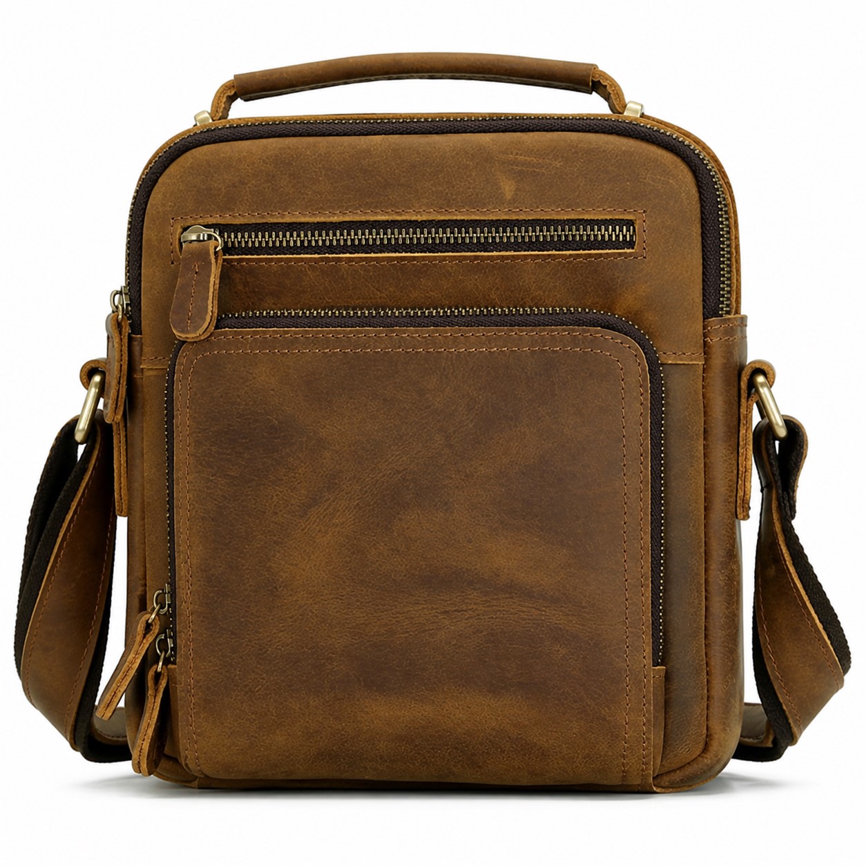 Upright Leather Shoulder Bag With Zippered Pockets — view 2