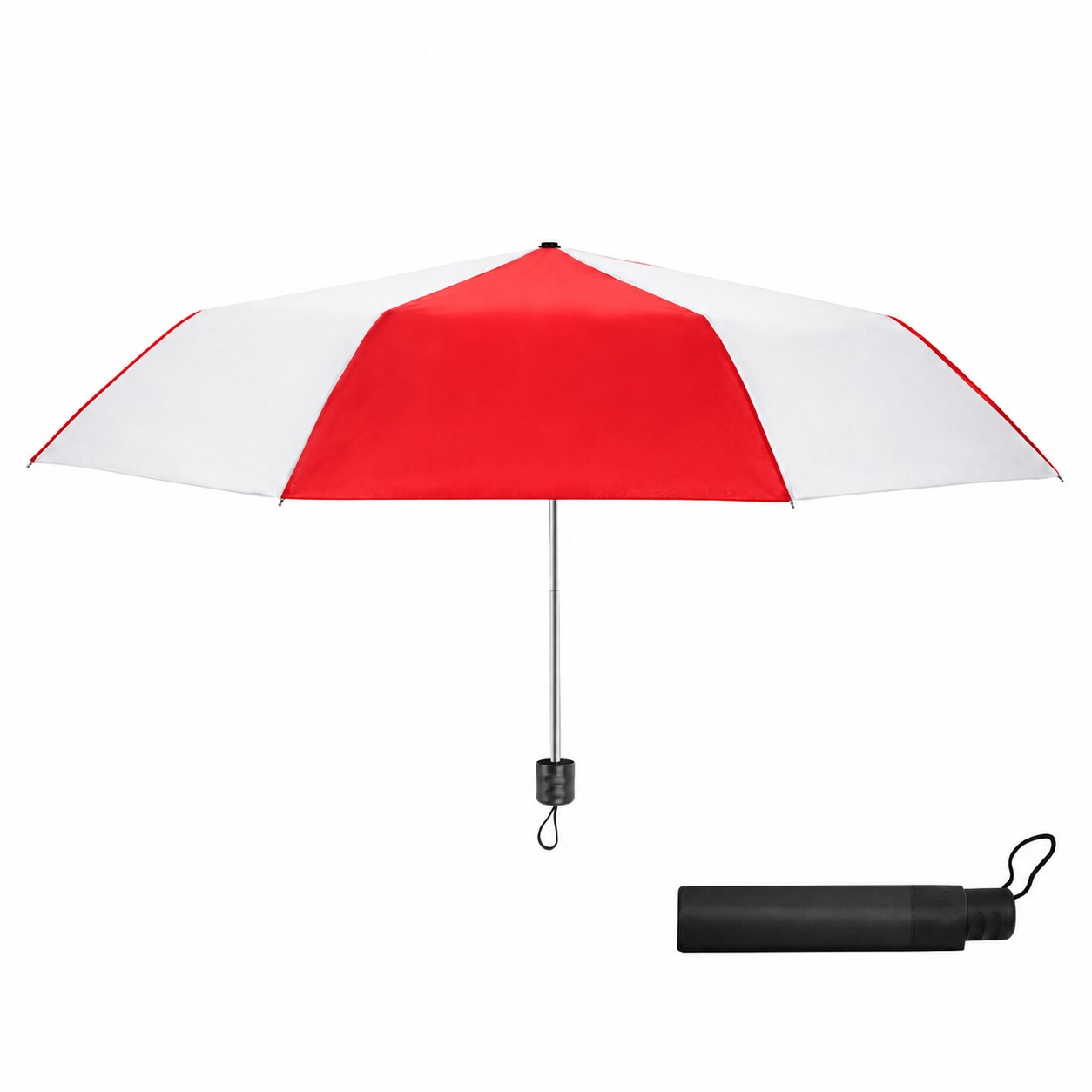 Compact Manual Folding Umbrella — Red/White