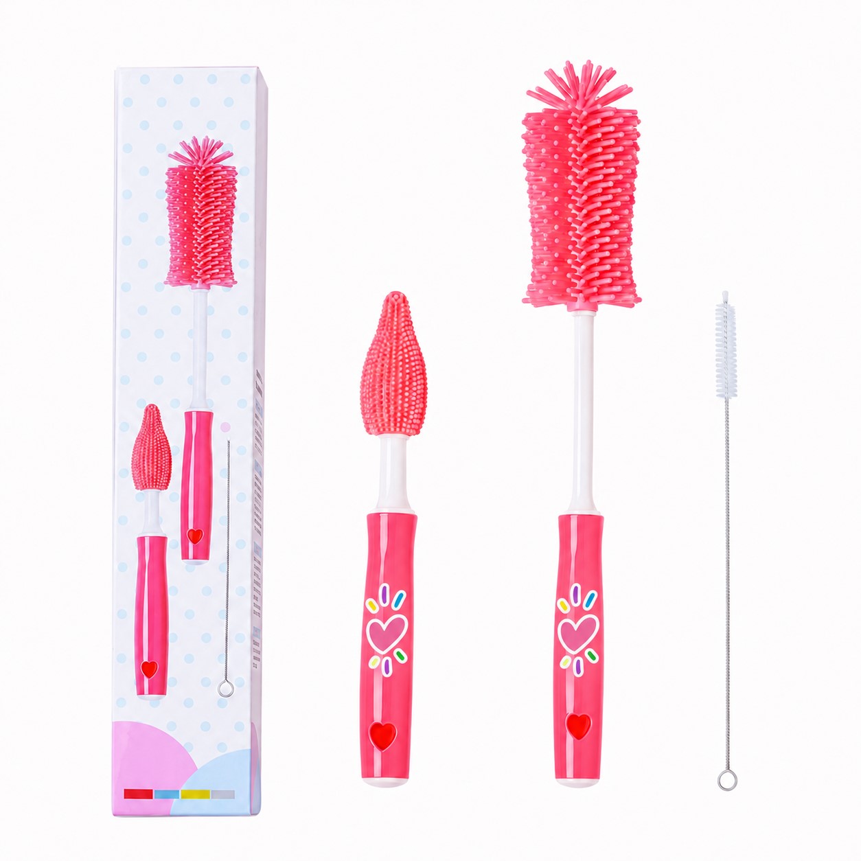 Three Piece Silicone Bottle Cleaning Brush Set