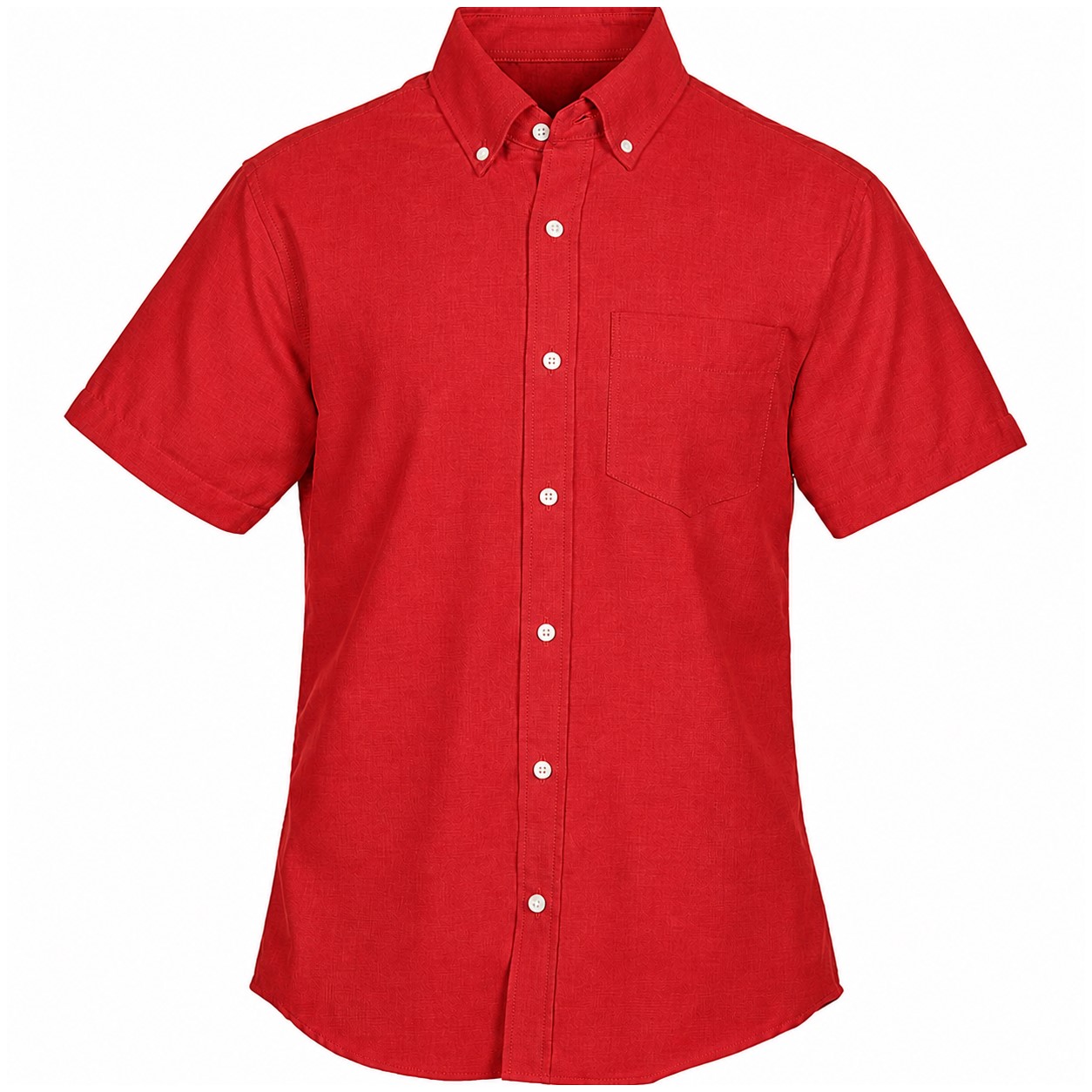 Cotton Polyester Short Sleeve Button Shirt — Red