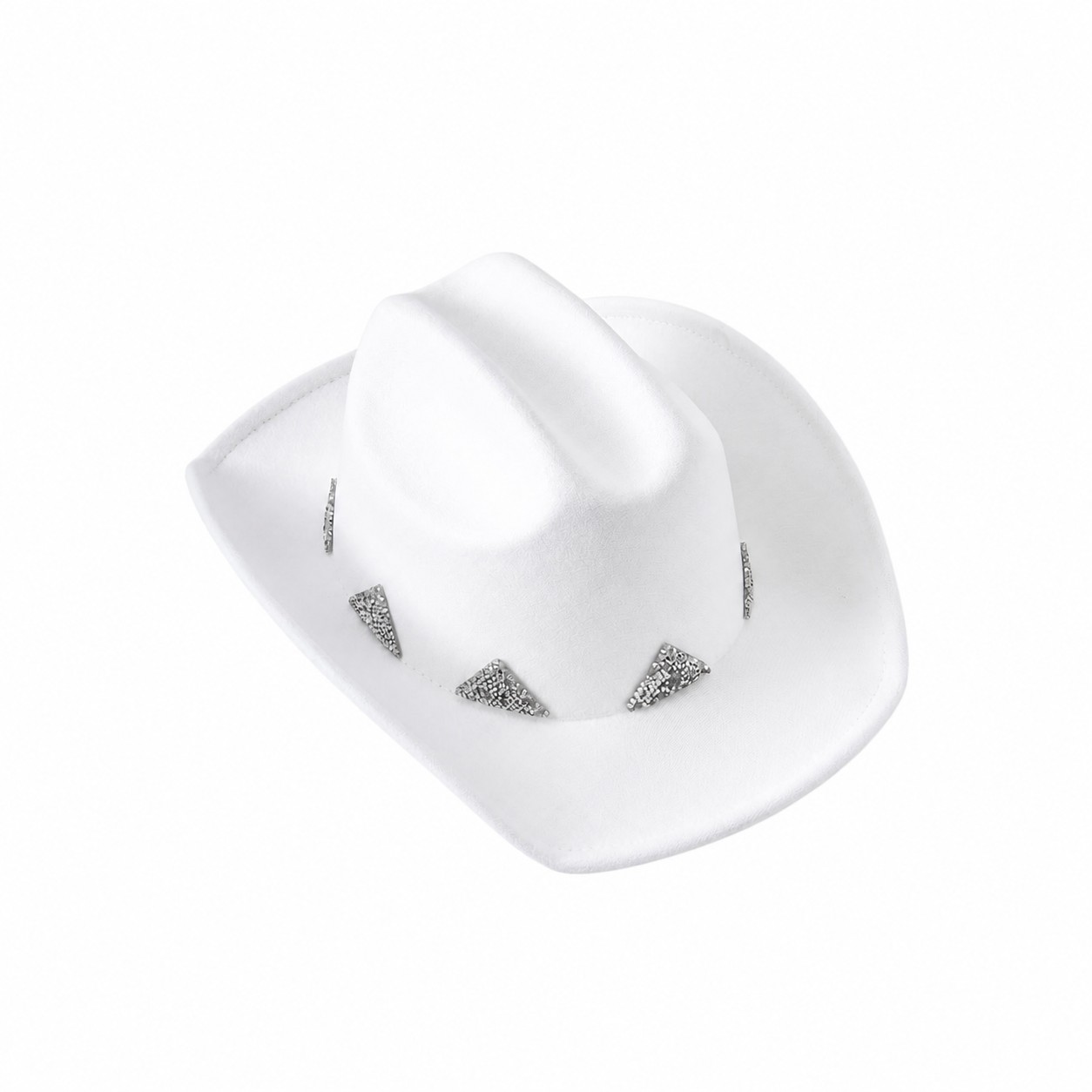Wool Metal Trim Western Hat — White