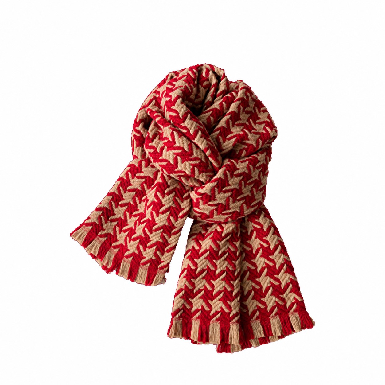 Braided Polyester Knitted Scarf — Red