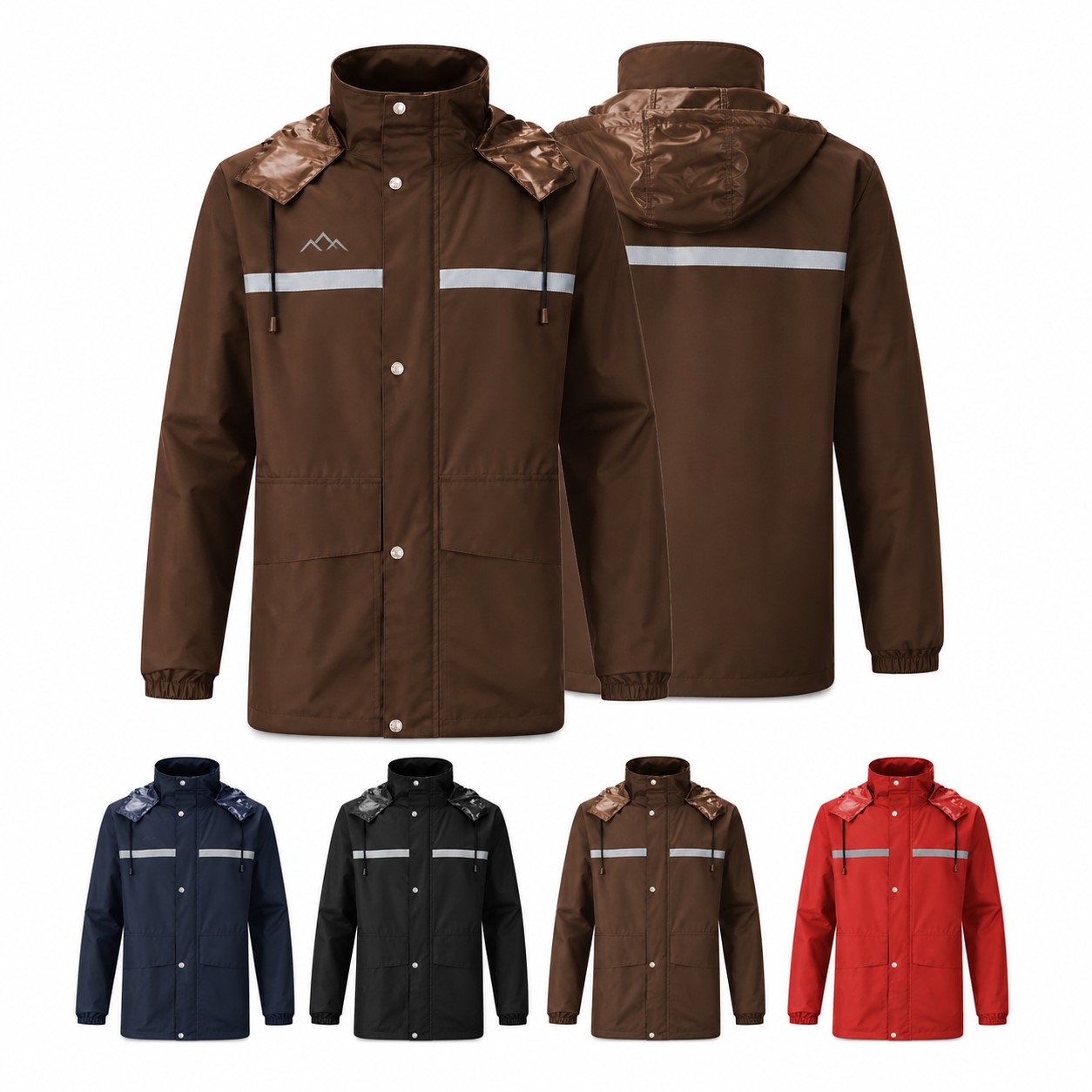 Reflective Polyester Hooded Rain Coat