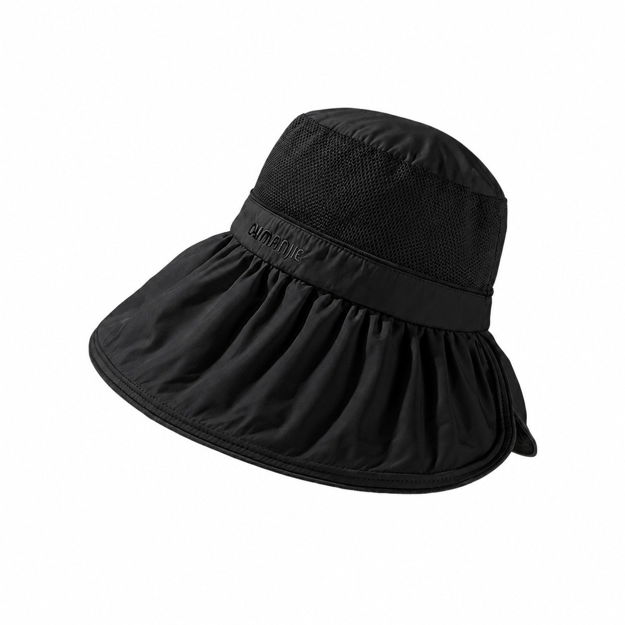 Mesh Band Polyester Fisherman Hat — Black