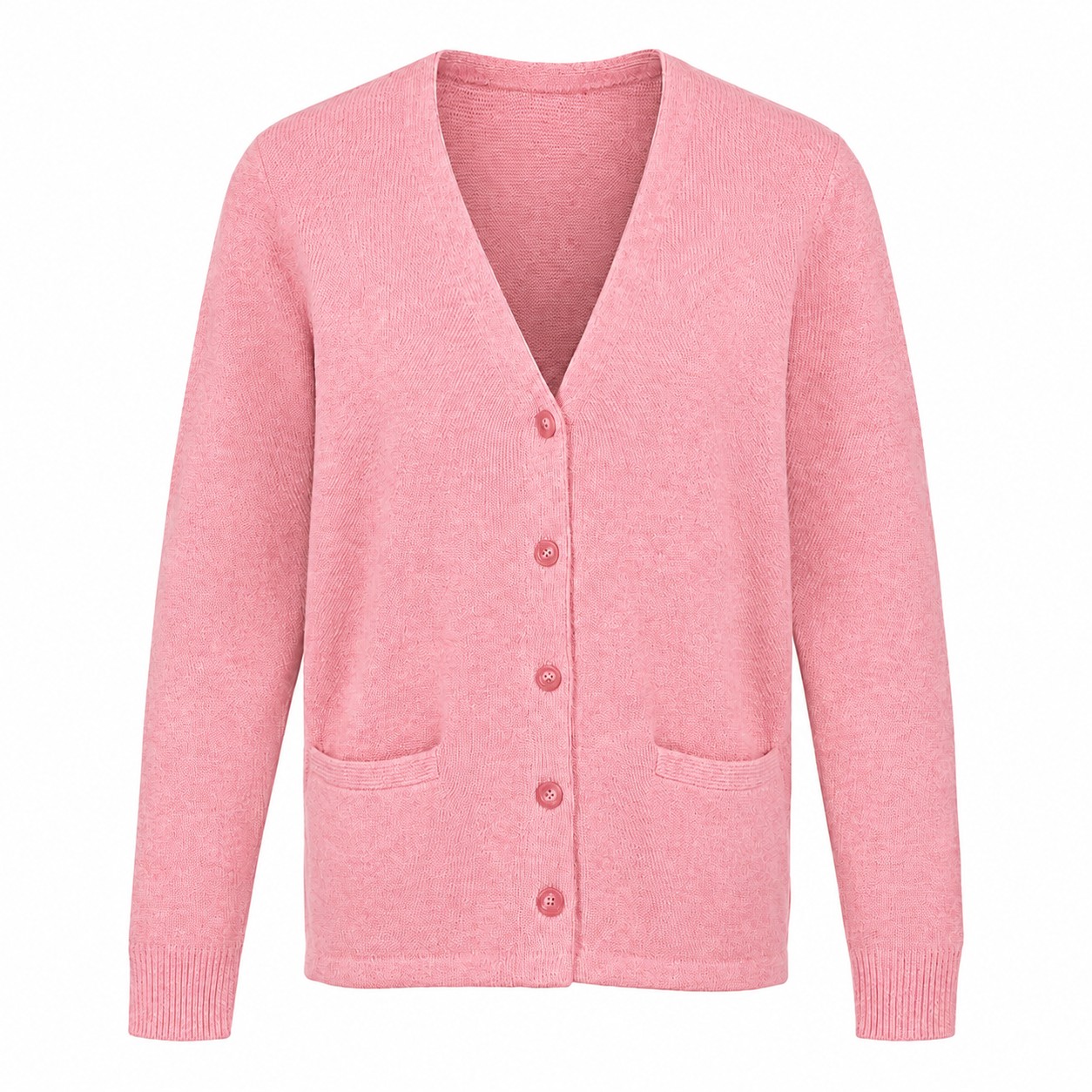 Ladies Acrylic Button Cardigan — Pink