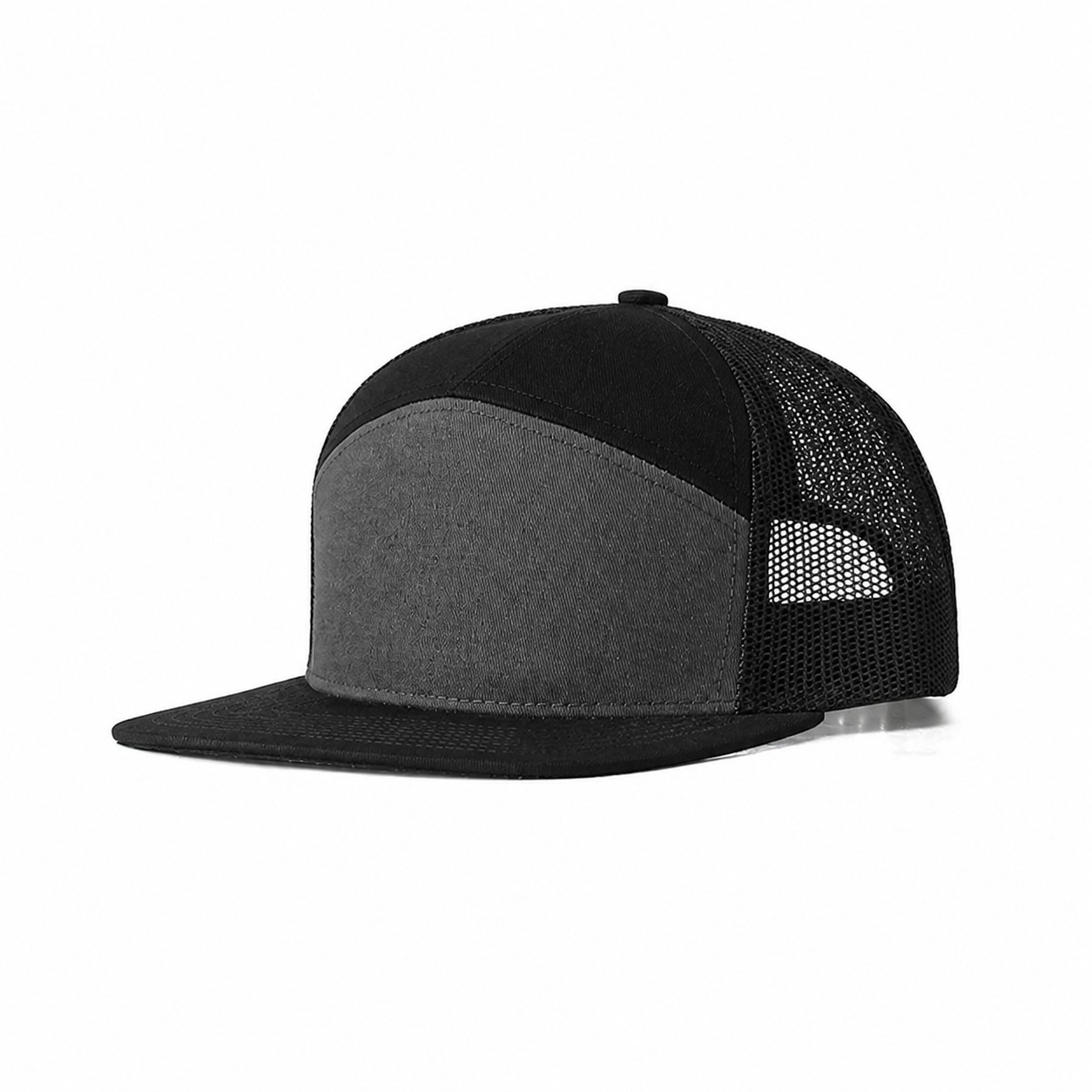 Cotton Seven Panel Trucker Cap — Gray/Black
