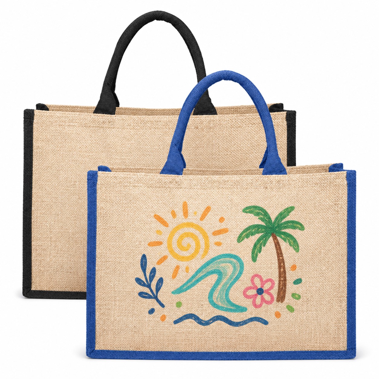 Large Jute Fiber Two Tone Tote Bag