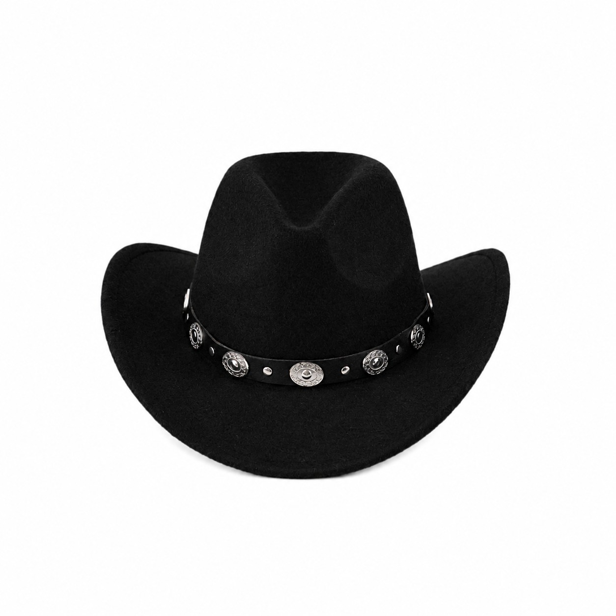 Concho Band Polyester Cowboy Hat — Black