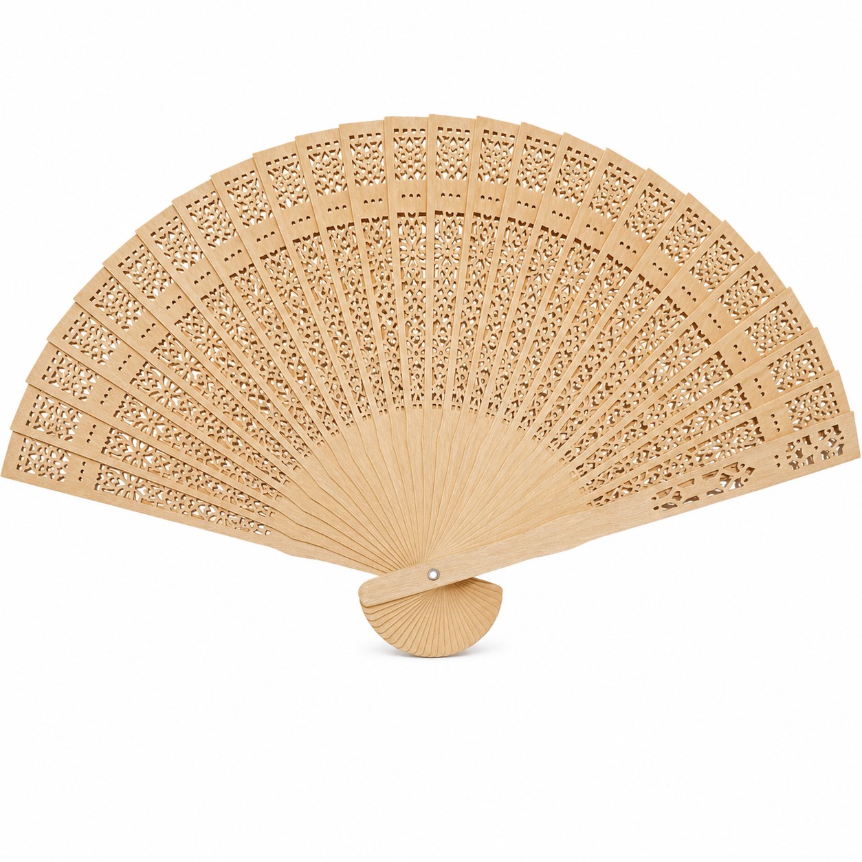 Openwork Wood Folding Hand Fan — view 2