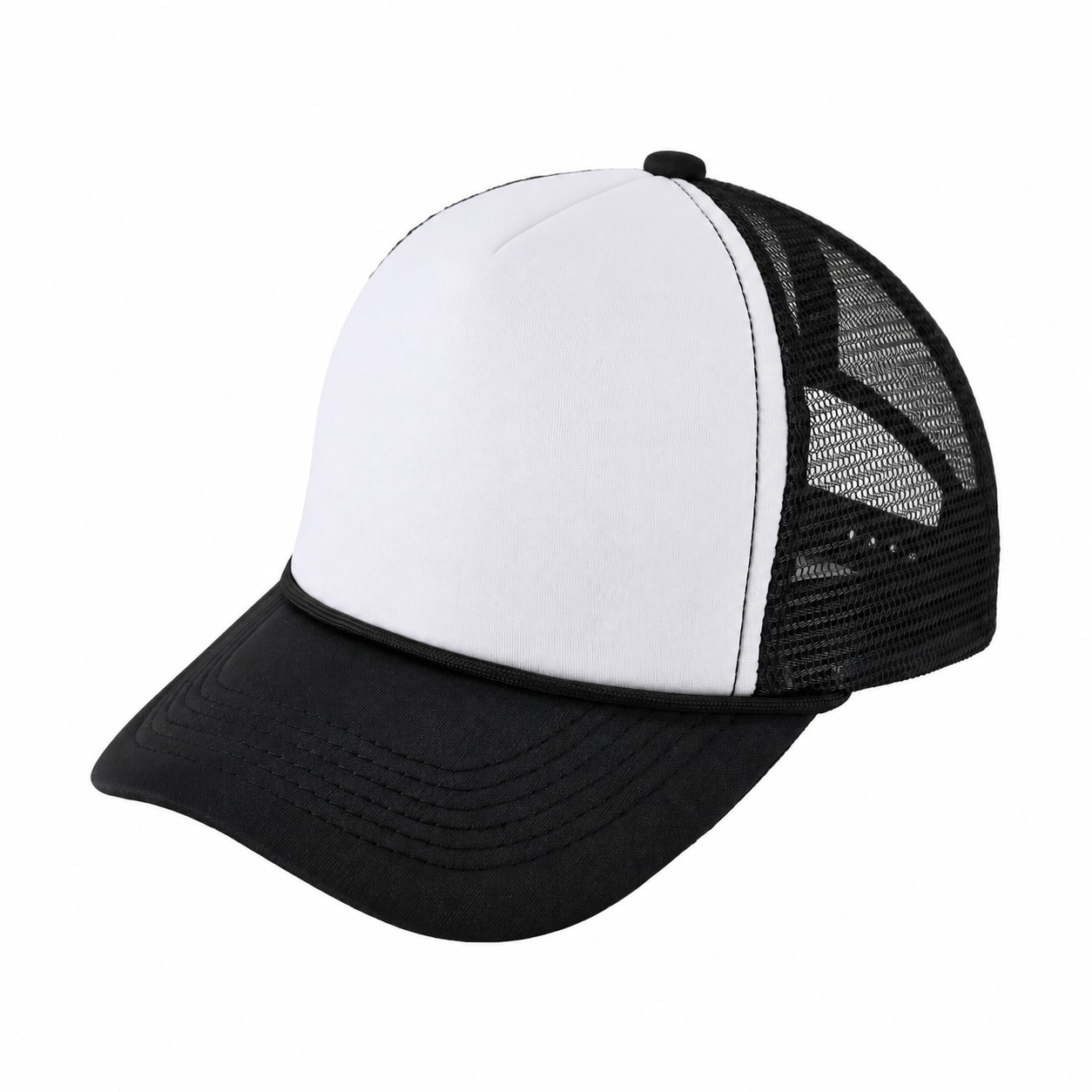 Polyester Adjustable Snapback Cap — White/Black