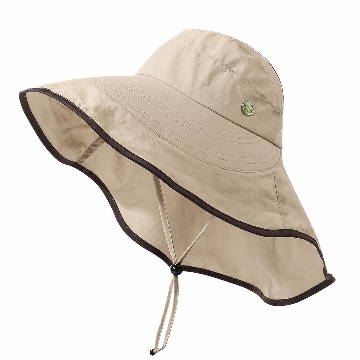 Polyester Ponytail Fisherman Sun Hat — Khaki Beige