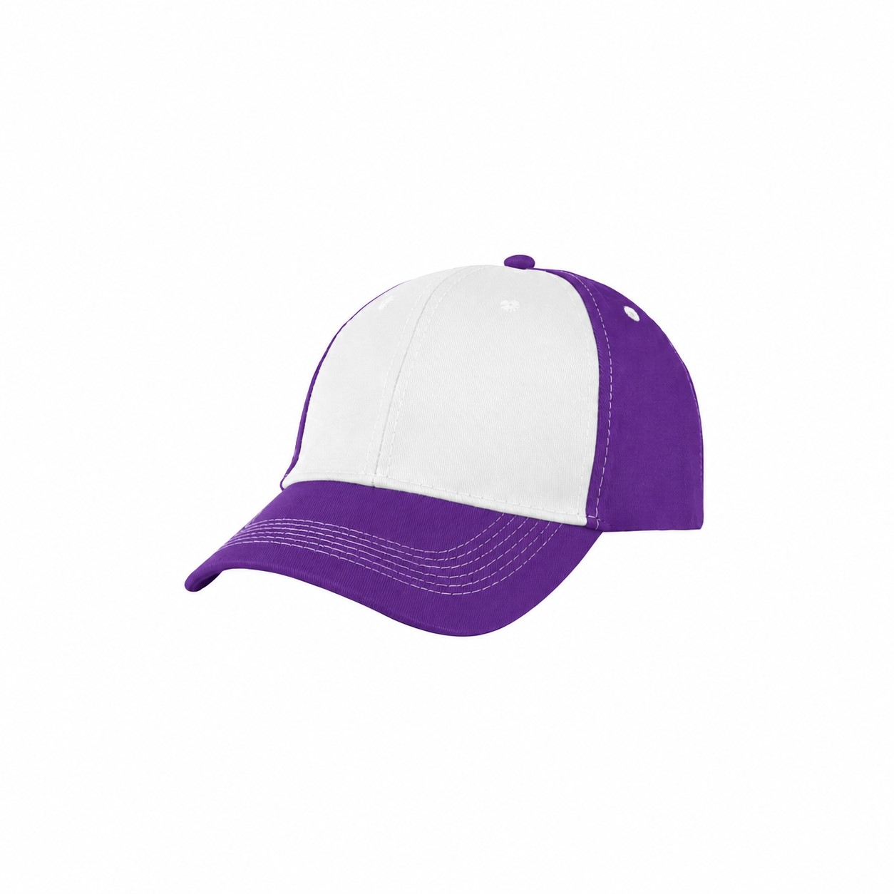 Pre-Curved Cotton Visor Structured Cap — White/Purple