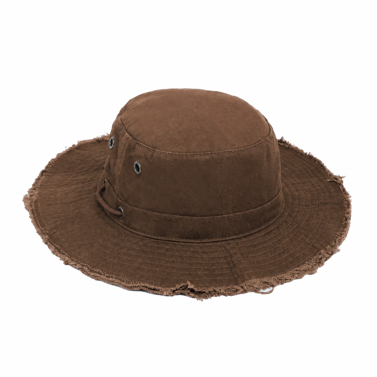 Cotton Frayed Boonie Sun Hat — Coffee Brown