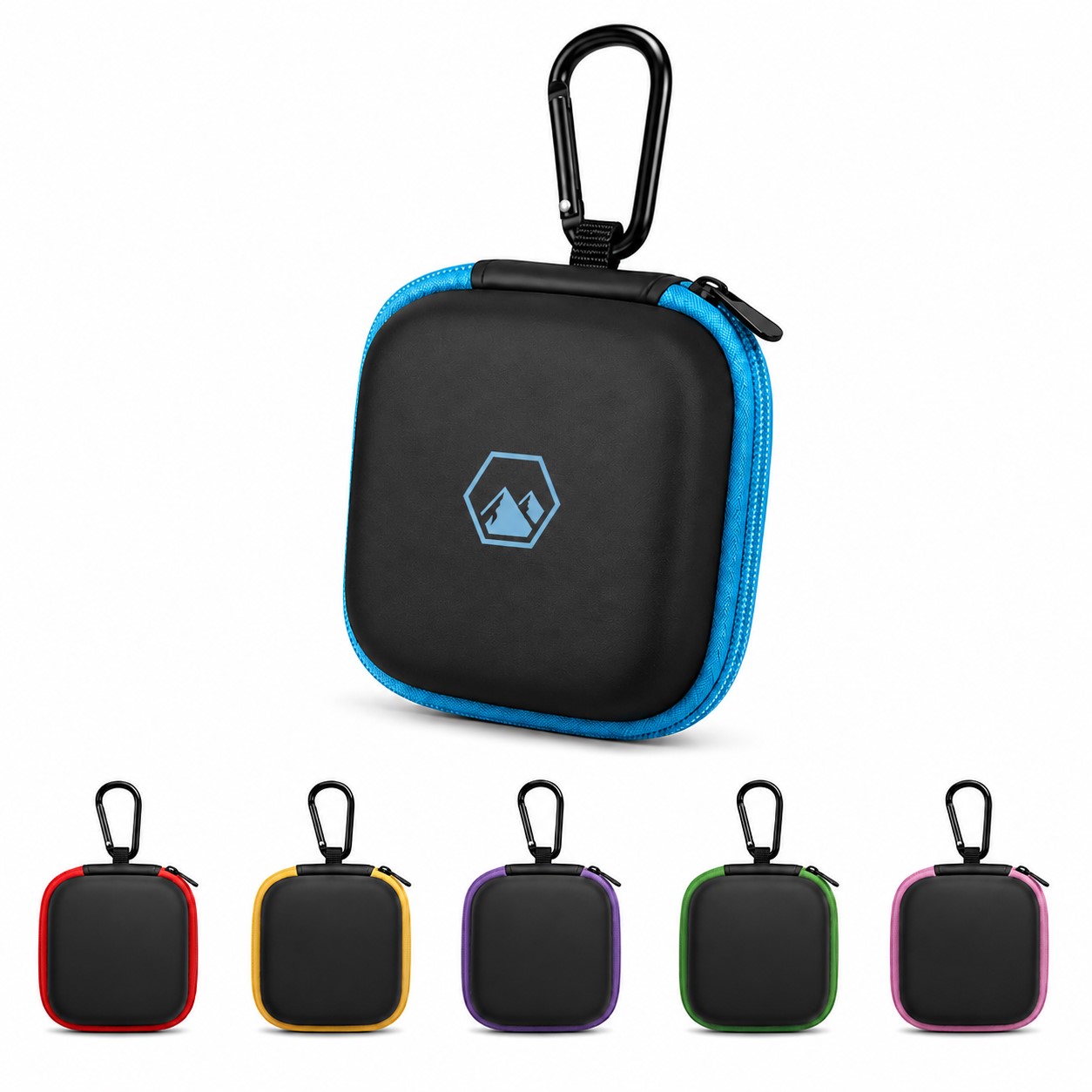 Square PU Earbud Case With Carabiner