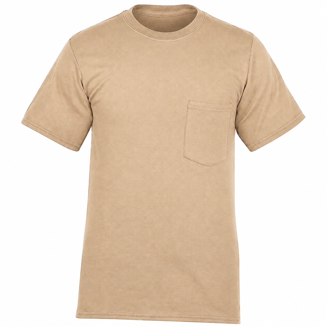 Cotton Pocket Crewneck T Shirt — Tan Beige
