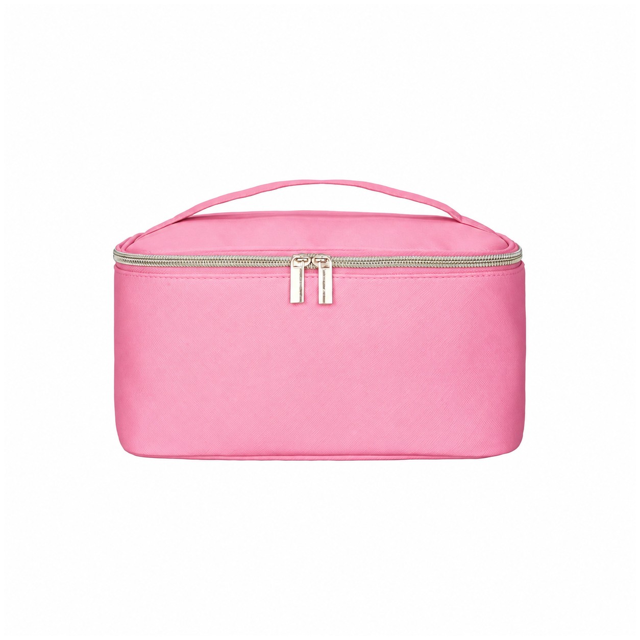 PU Leather Reinforced Handles Makeup Bag — Pink