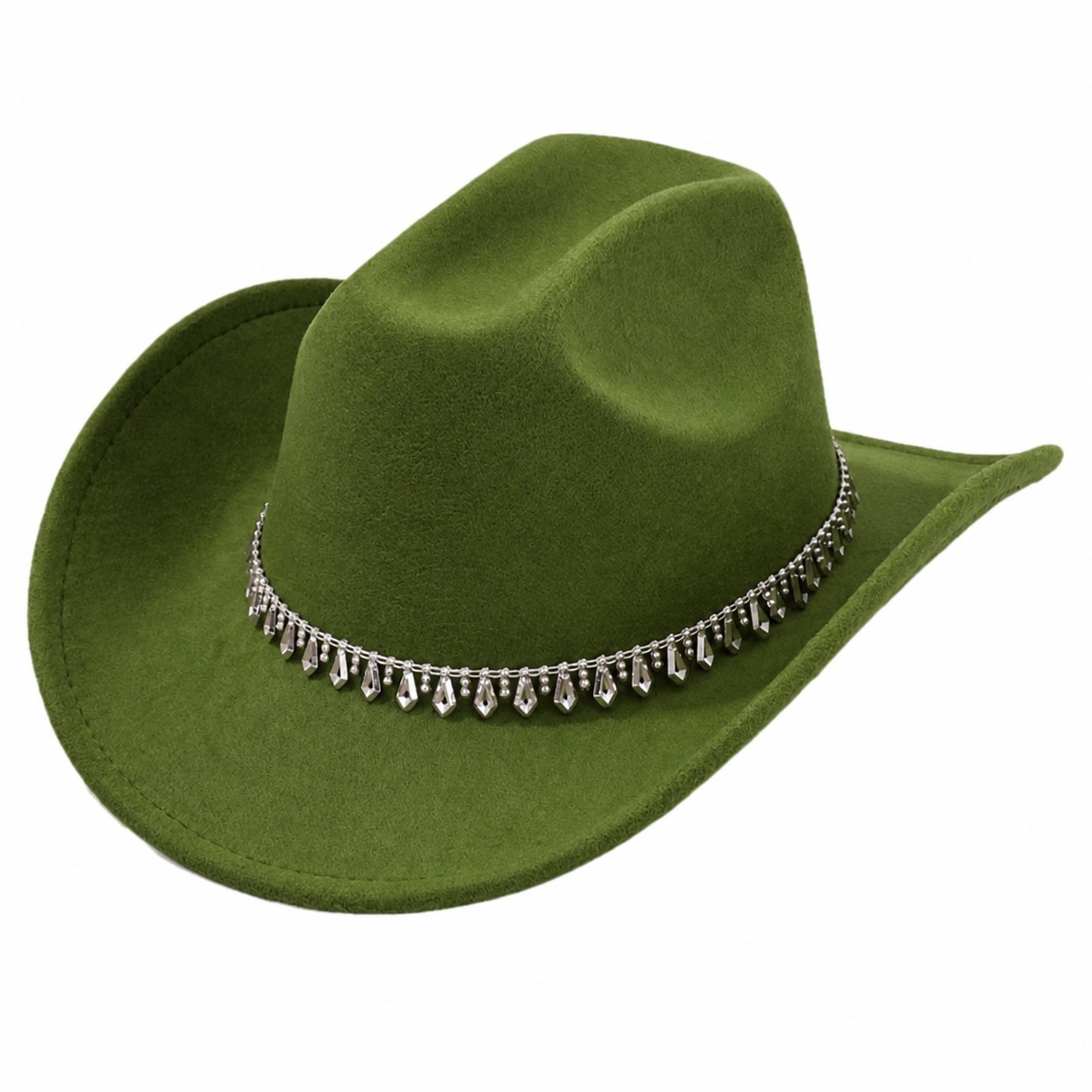 Rhinestone Band Polyester Cowboy Hat — Green