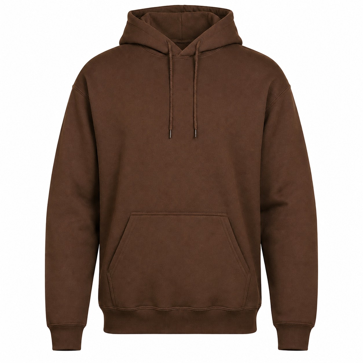 Cotton Polyester Blend Pullover Hooded Sweatshirt — Brown