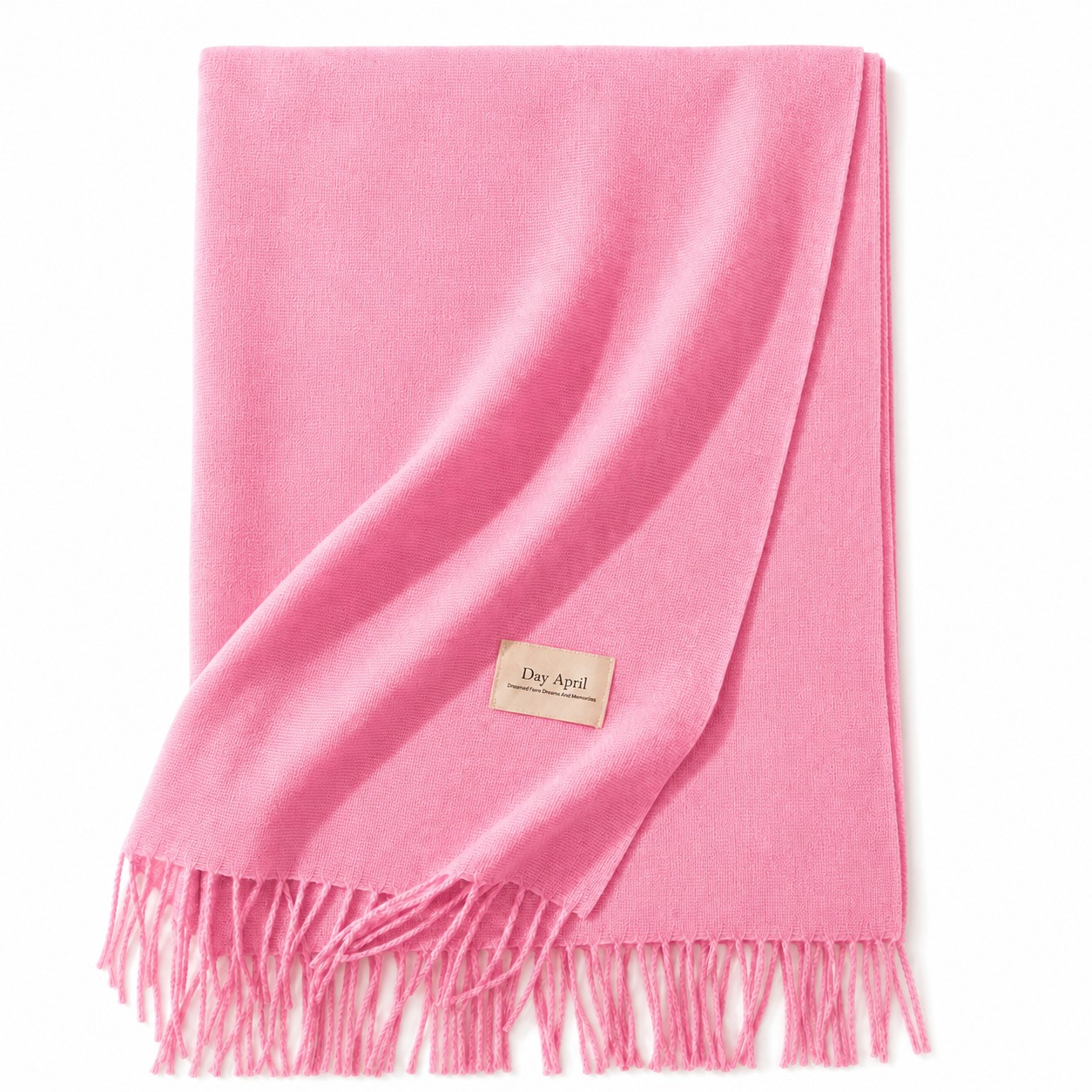 Faux Cashmere Fringed Bandanna Scarf — Pink
