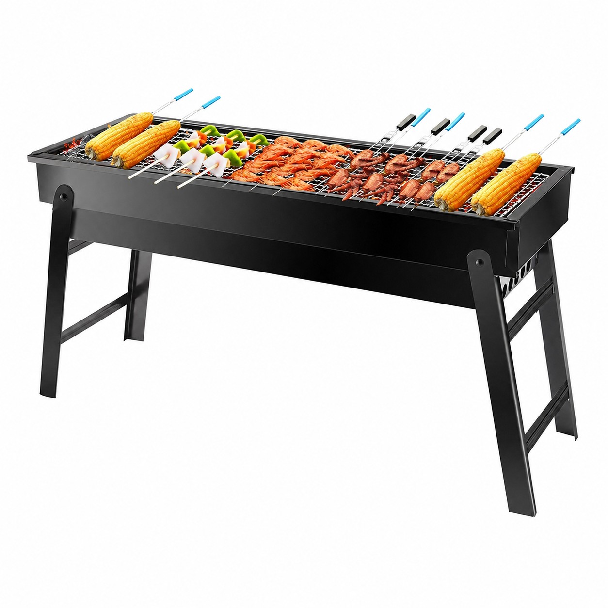 Folding Metal Charcoal Grill — Black
