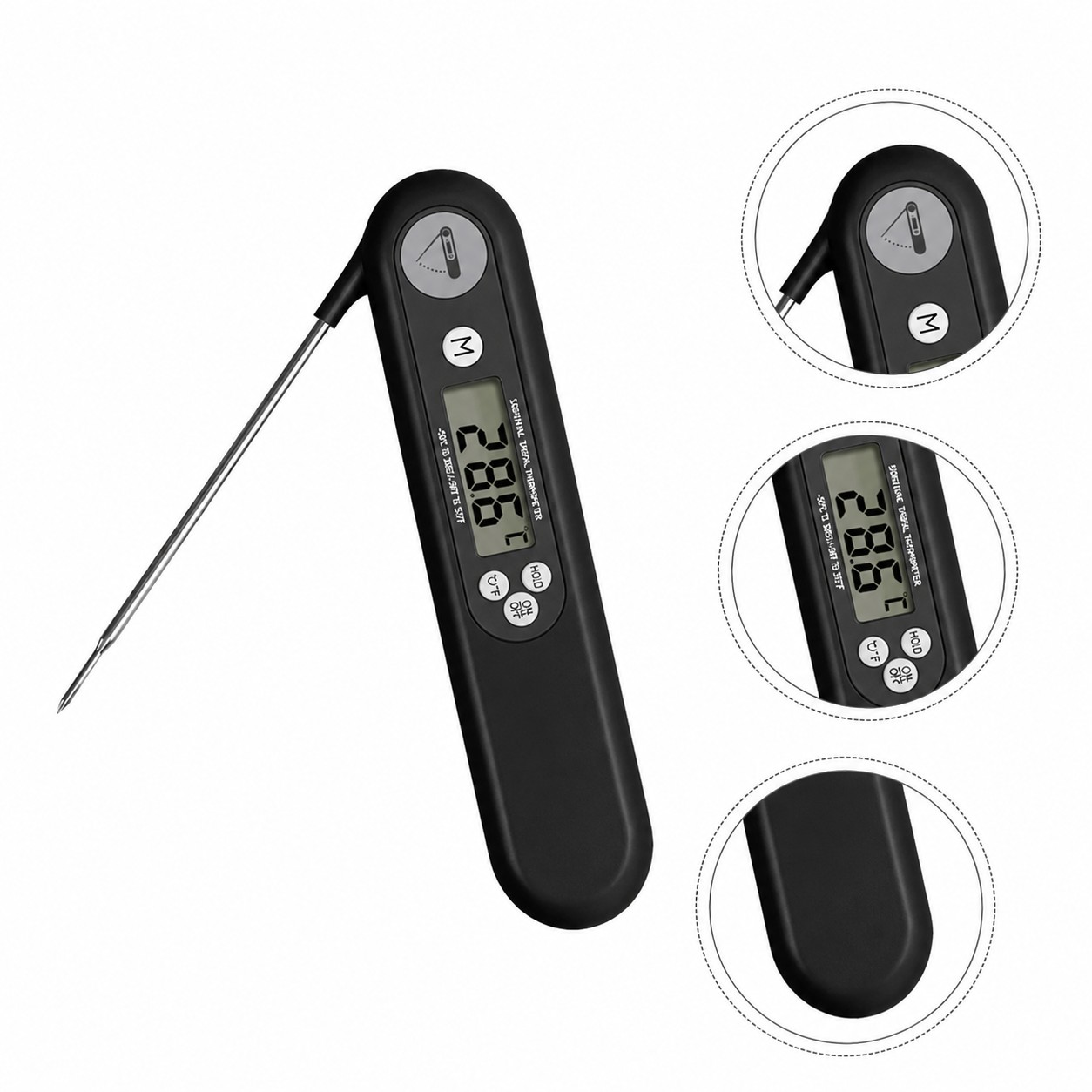 Folding Probe Digital Thermometer — Black