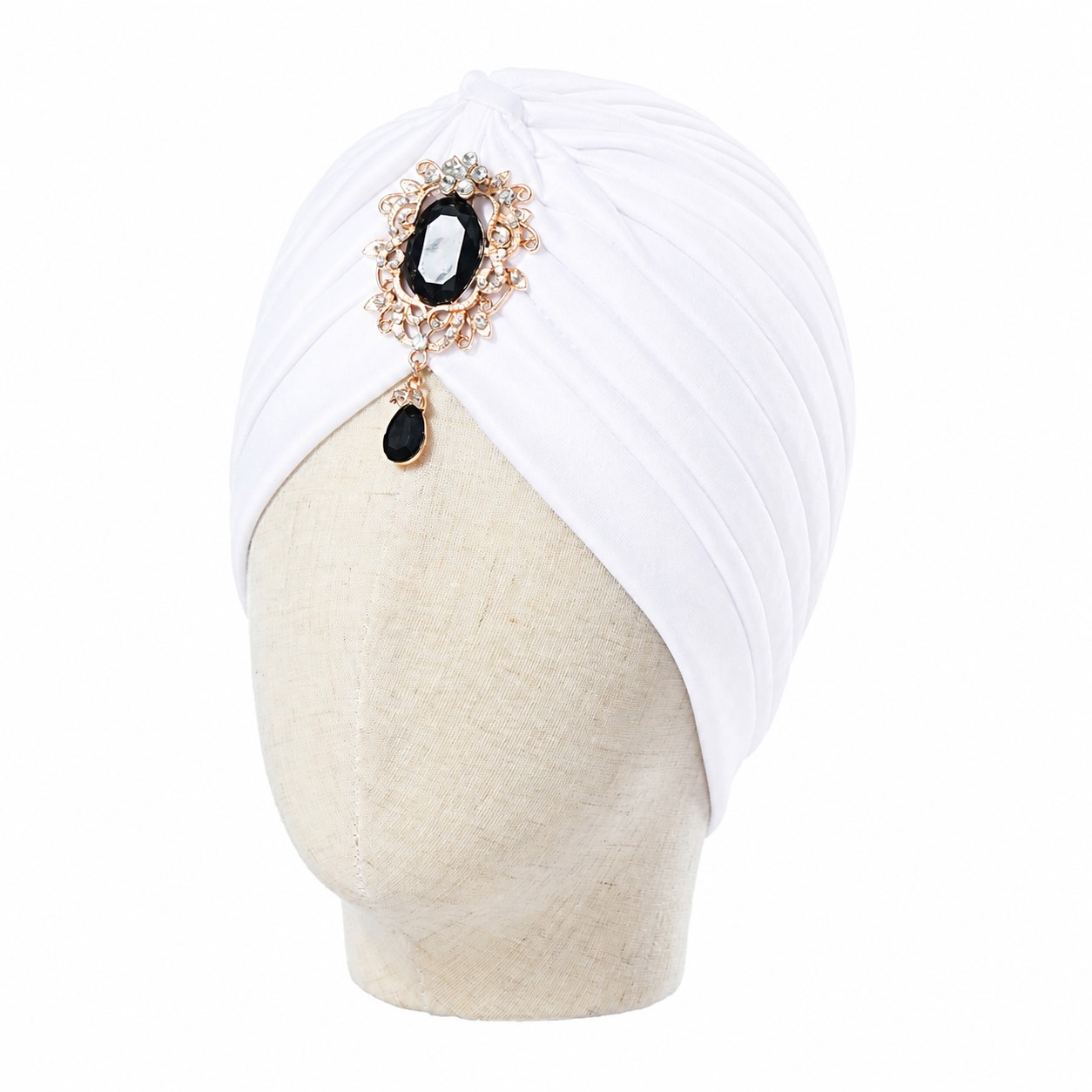 Jeweled Polyester Turban Head Wrap — White