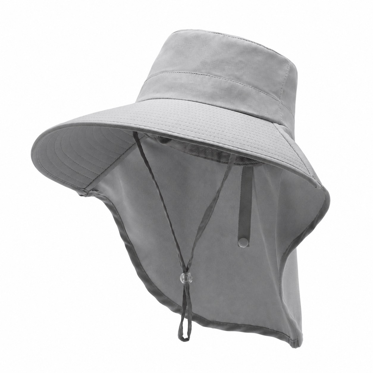 Polyester Ponytail Neck Flap Sun Hat — Gray