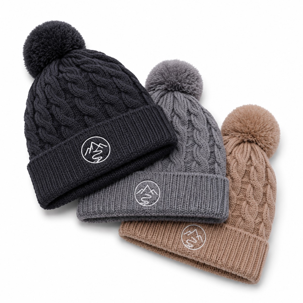 Cable Knit Beanie With Pompom