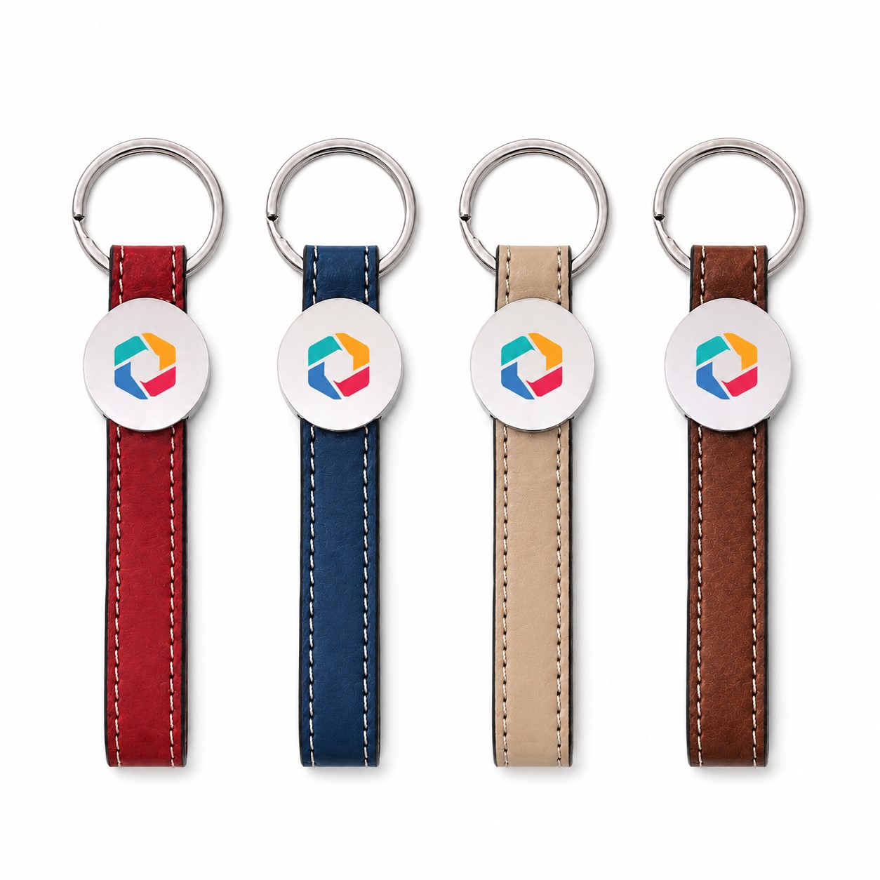 Stitched PU Wristlet Keychain With Nameplate — view 1