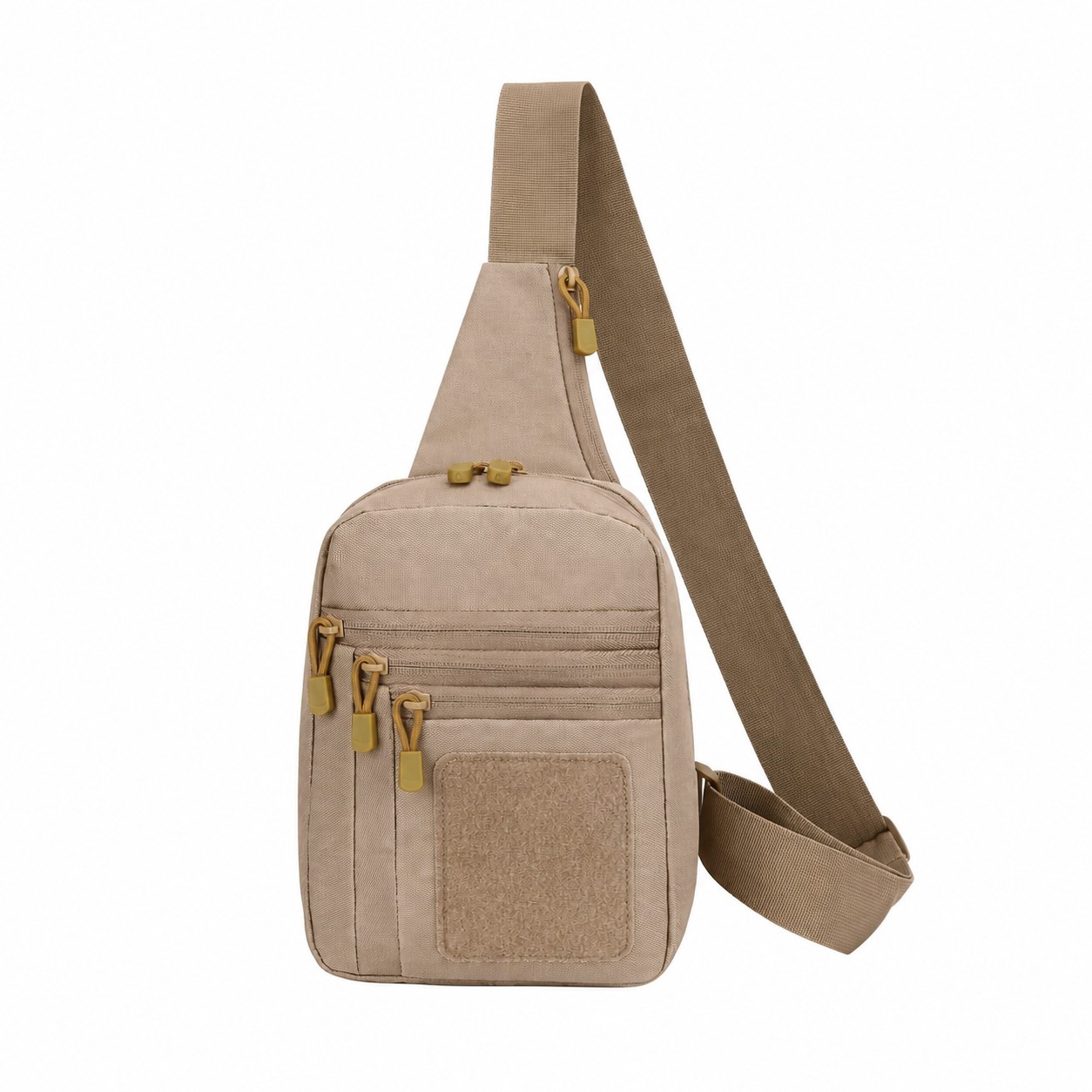 600D Polyester Zippered Storage Crossbody Sling Bag — Tan Beige