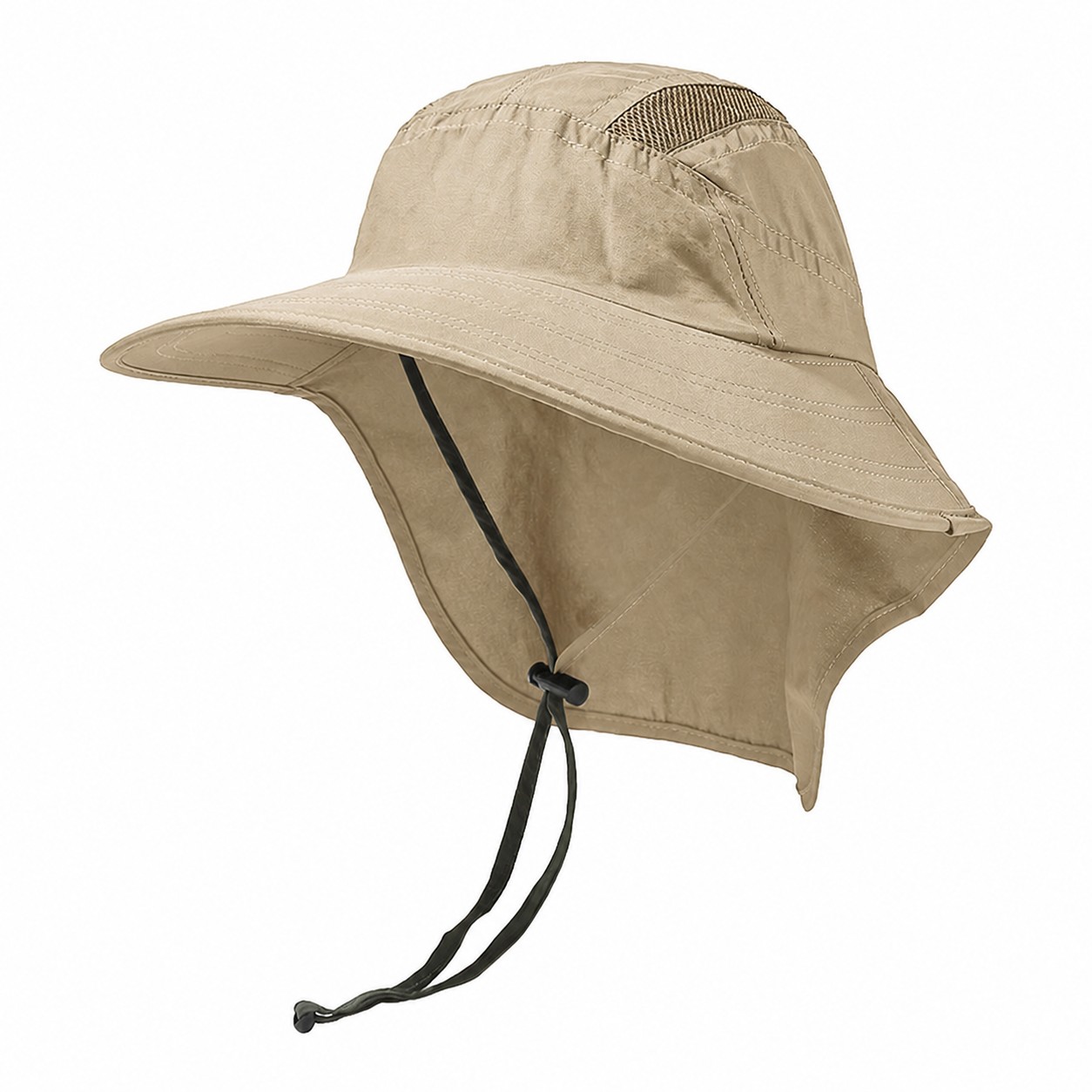 Polyester Neck Flap Safari Cap — Khaki Beige
