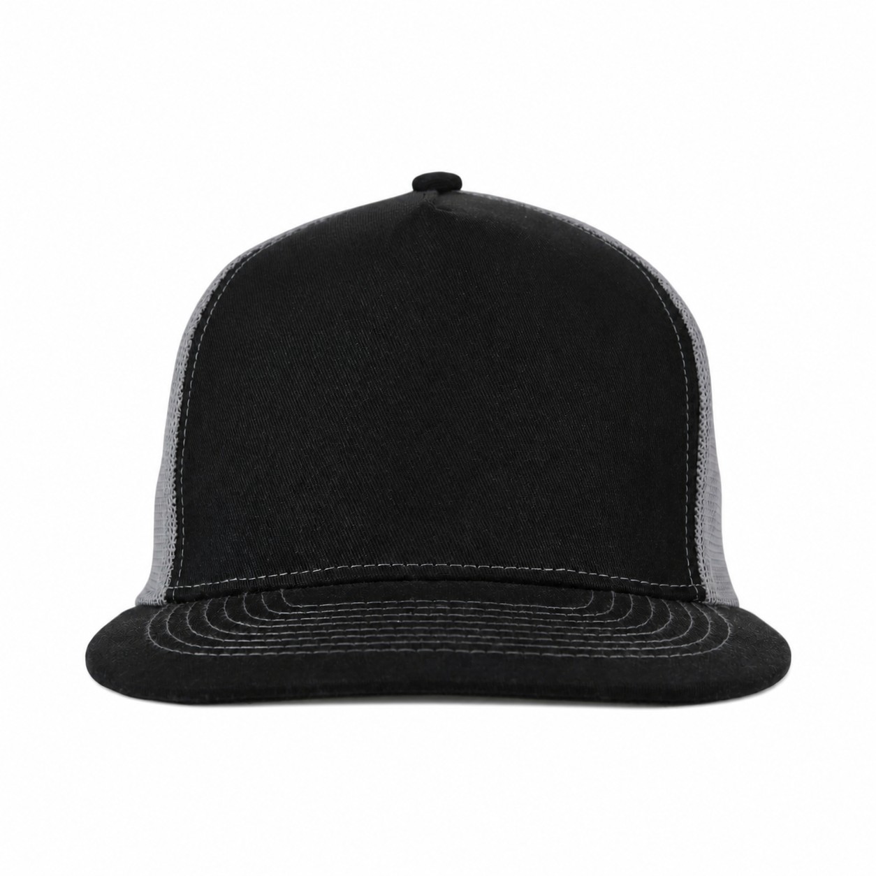 Soft Mesh Flat Bill Trucker Cap — Black/Gray